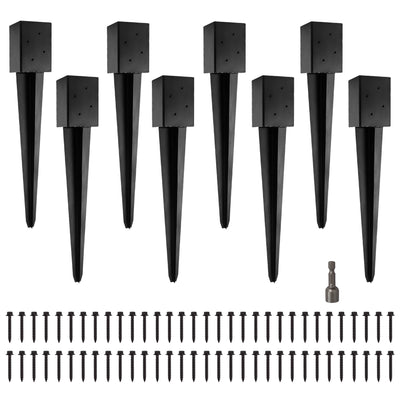 LADECH 4x4 Fence Post Anchor - 24' Black Powder Coated Metal Ground Spike - Mailbox Post Anchor - 8 Pack