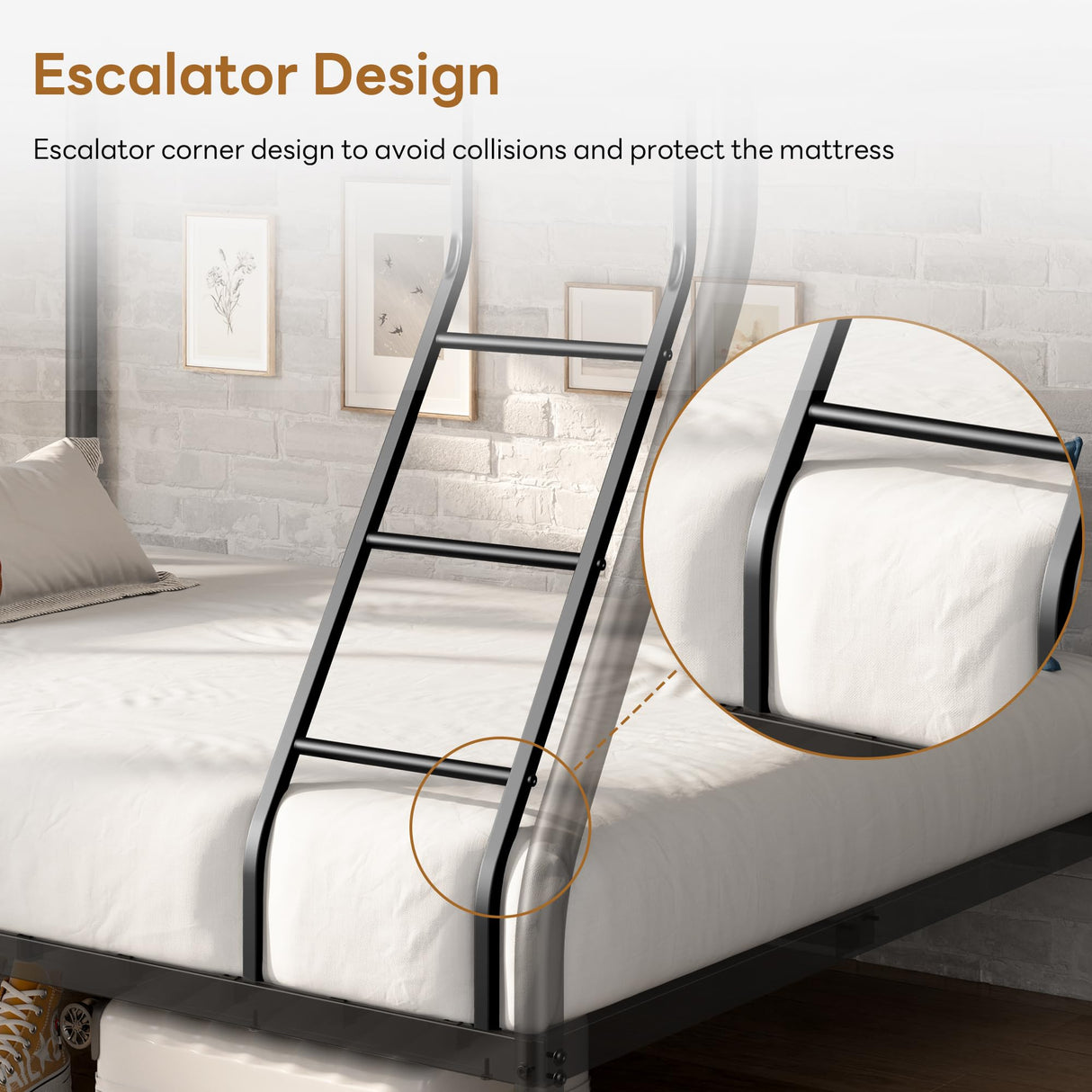 SogesSleep Bunk Beds Twin Over Full Size, Heavy Duty Metal Bunk Bed Frame with Angled Ladder for Teens and Adults, for Spaces-Saving, Smooth Rounded Edges, Noise Free & Easy Assembly, Black SogesSleep