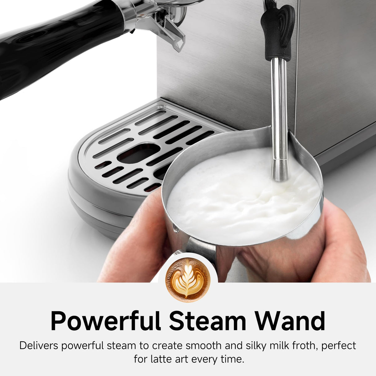 HiBREW H10B Programmable Espresso Machine, Brushed Stainless Steel, Adjustable Temperature and Cup Volume, Steam Wand for Milk Frother HiBREW