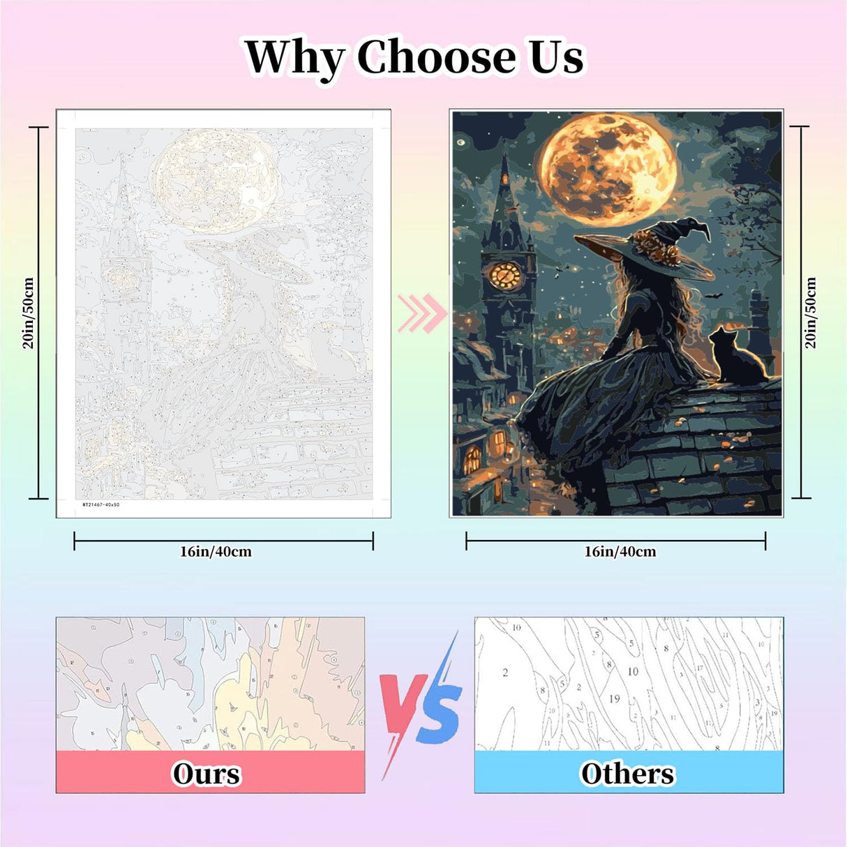 Gemozaic Halloween Paint by Numbers Kit for Adults - Witch Adult Paint by Number Kits on Canvas, Halloween Acrylic Oil Painting by Numbers Kits for Home Wall Decor 16X20 Inch Gemozaic