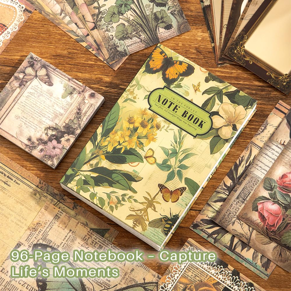 icceemee Scrapbooking Supplies Kit,Green Garden Scrapbooking Kit for Bullet Junk Journaling, Stationery, A6 Grid Notebook, Floral DIY Note-Taking Supplies, Birthday Craft Gift for Teen Girls icceemee
