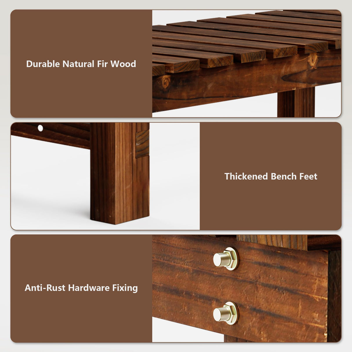 Outdoor Garden Bench, Weatherproof Patio Benches 2-Person Seat Backless Wooden Porch Bench, Multifunctional Slat All Weather Bench for Garden Lawn Porch Park Backyard (Carbonized Brown, 35.5 inch) Nidouillet