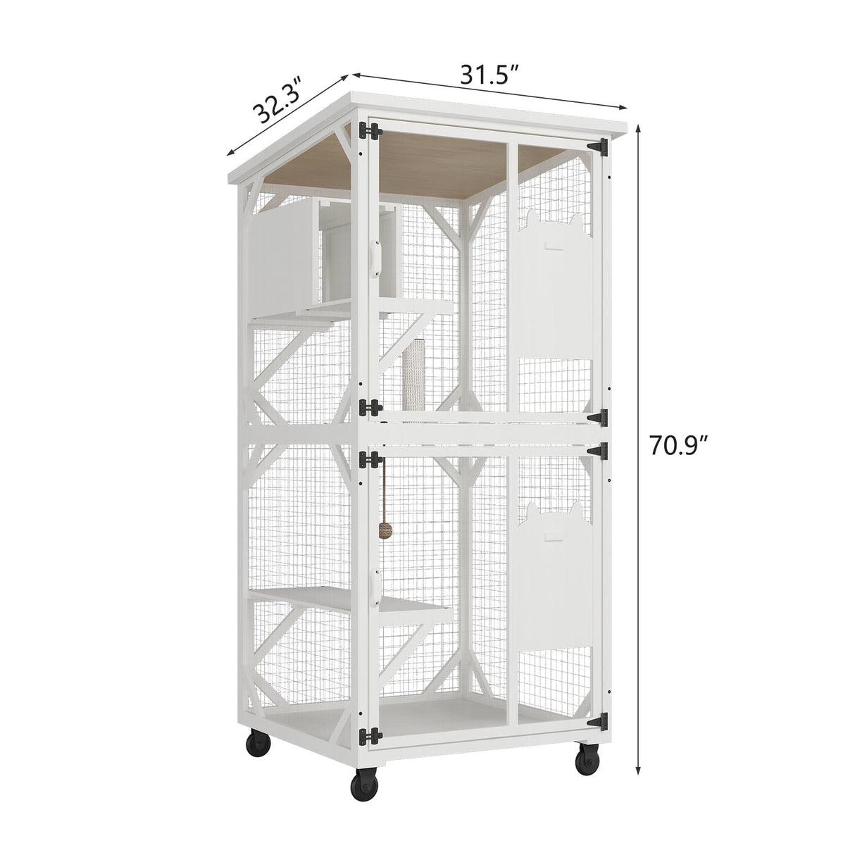 MODCART Catio Outdoor Cat Enclosure with Roof 71" Height Large Wooden Cat Cage with 3 Jumping Platforms and 1 Napping Houses for Cat Activity (White) MODCART