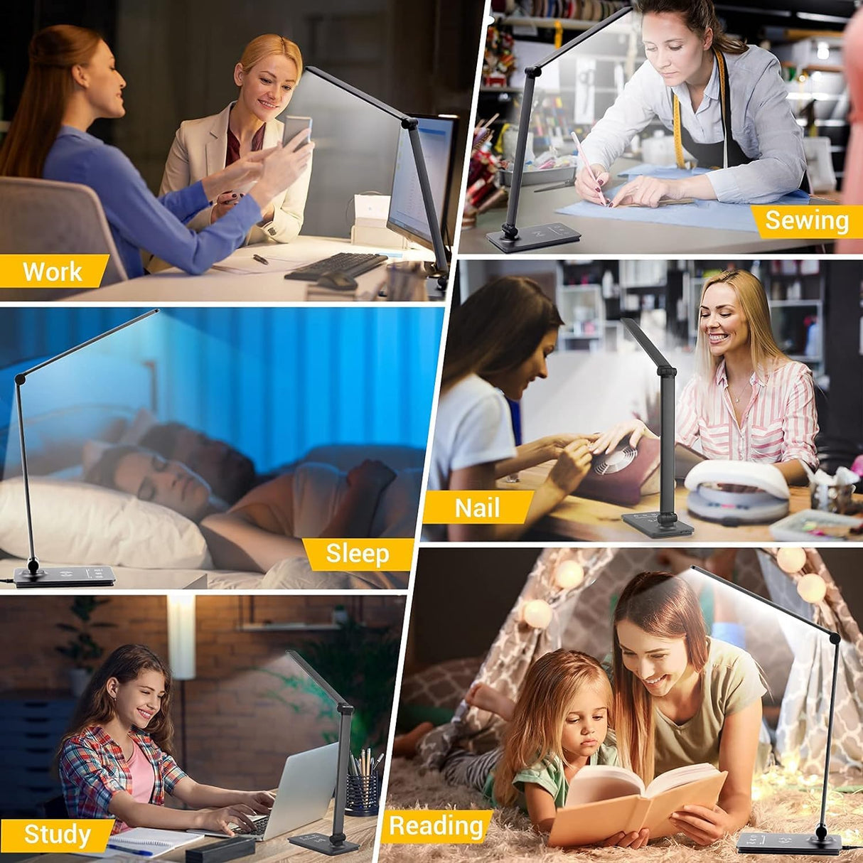 LED Desk Lamp for Home Office, 3 Levels Dimmable Desk Light with USB Charging Port, Small Study Lamp, Reading Light for Table, Black, 5000K Best World LED