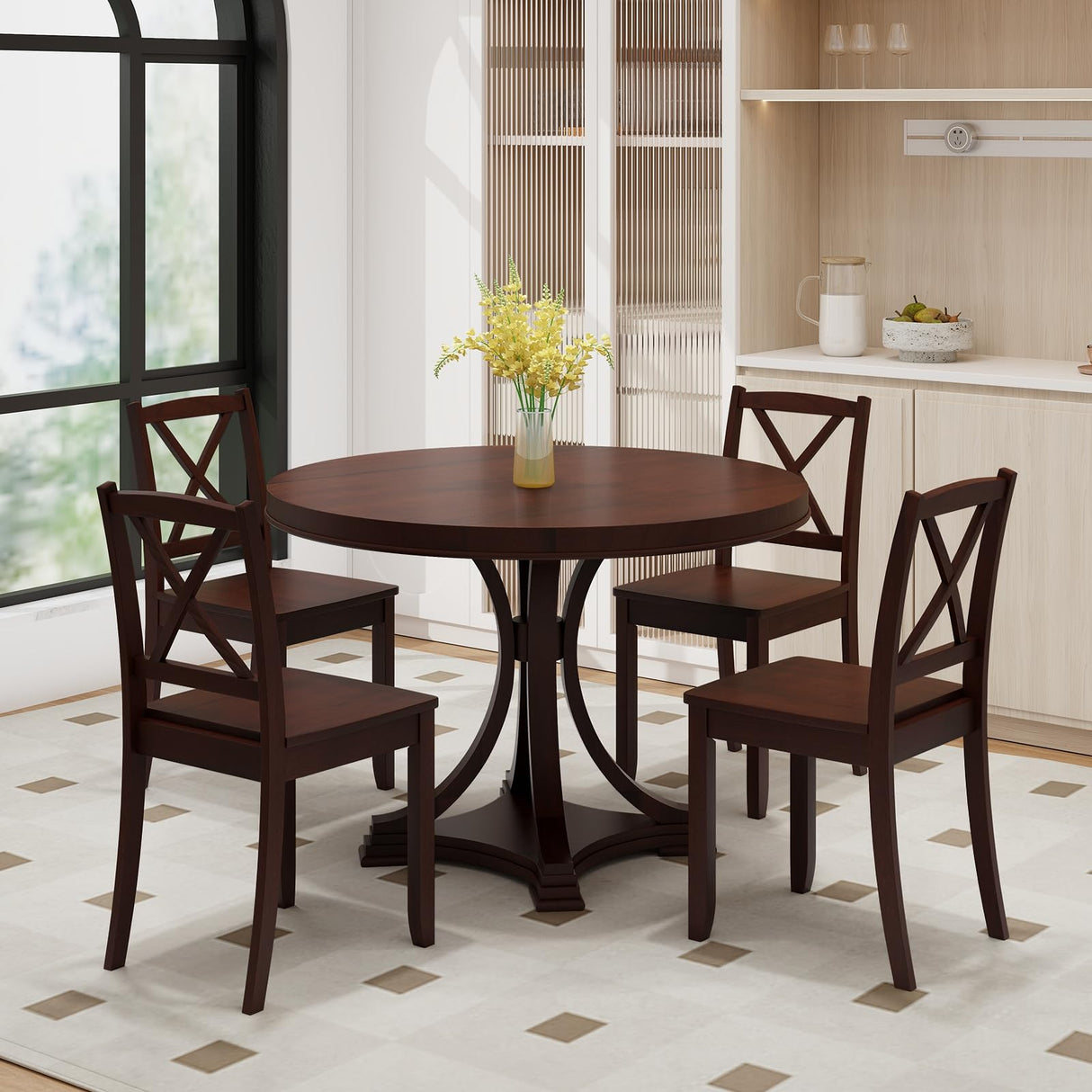 Giantex Wood Dining Chairs Set of 4, Armless Kitchen Chairs w/Rubber Wood Legs & Curved Backrest, Farmhouse Cross Back Diner Chairs, Wooden Side Chairs for Home Dining Room, Load 400 LBS, Brown Giantex