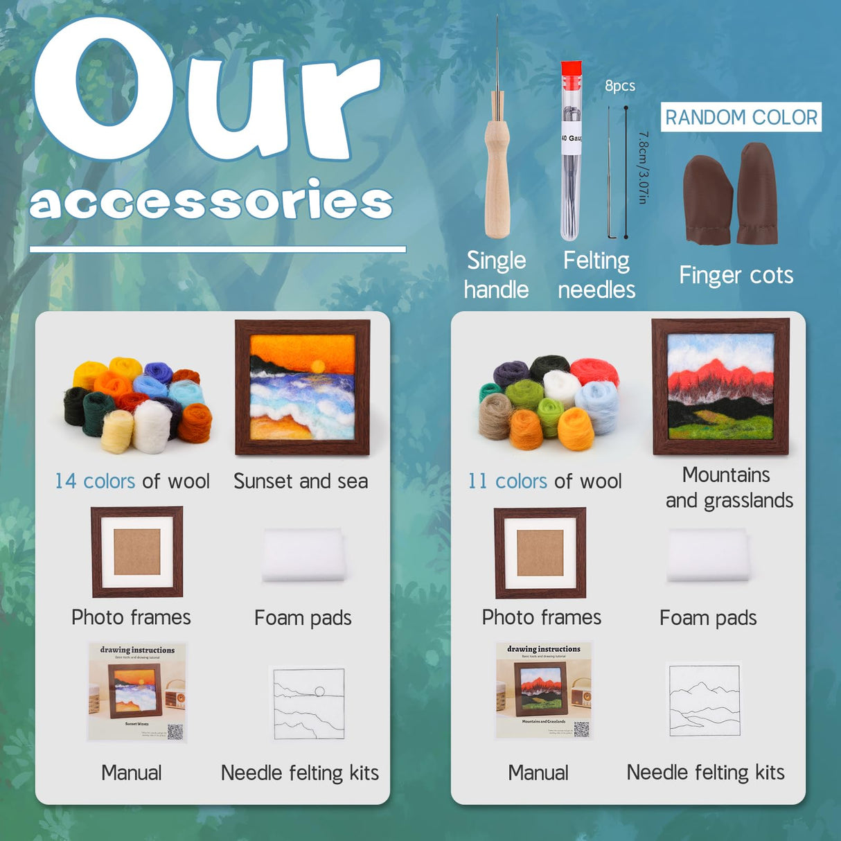 QMNNMA Needle Felting Kits for Beginners, Needle Felt Painting Kit, Wool Felting Kit with Picture Frame, Foam Pad, Felt Cloth, and Instructions, Used for Home Decoration, Art Craft QMNNMA