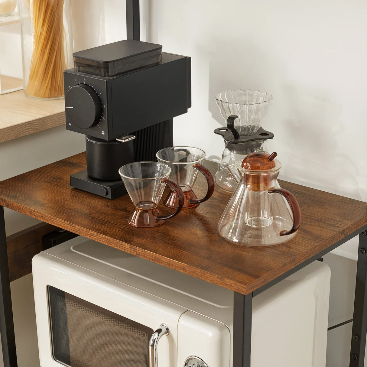 OIRBOEUS Rustic Brown Bakers Rack with Power Outlet and 5-Tier Storage for Kitchen and Coffee Bar OIRBOEUS