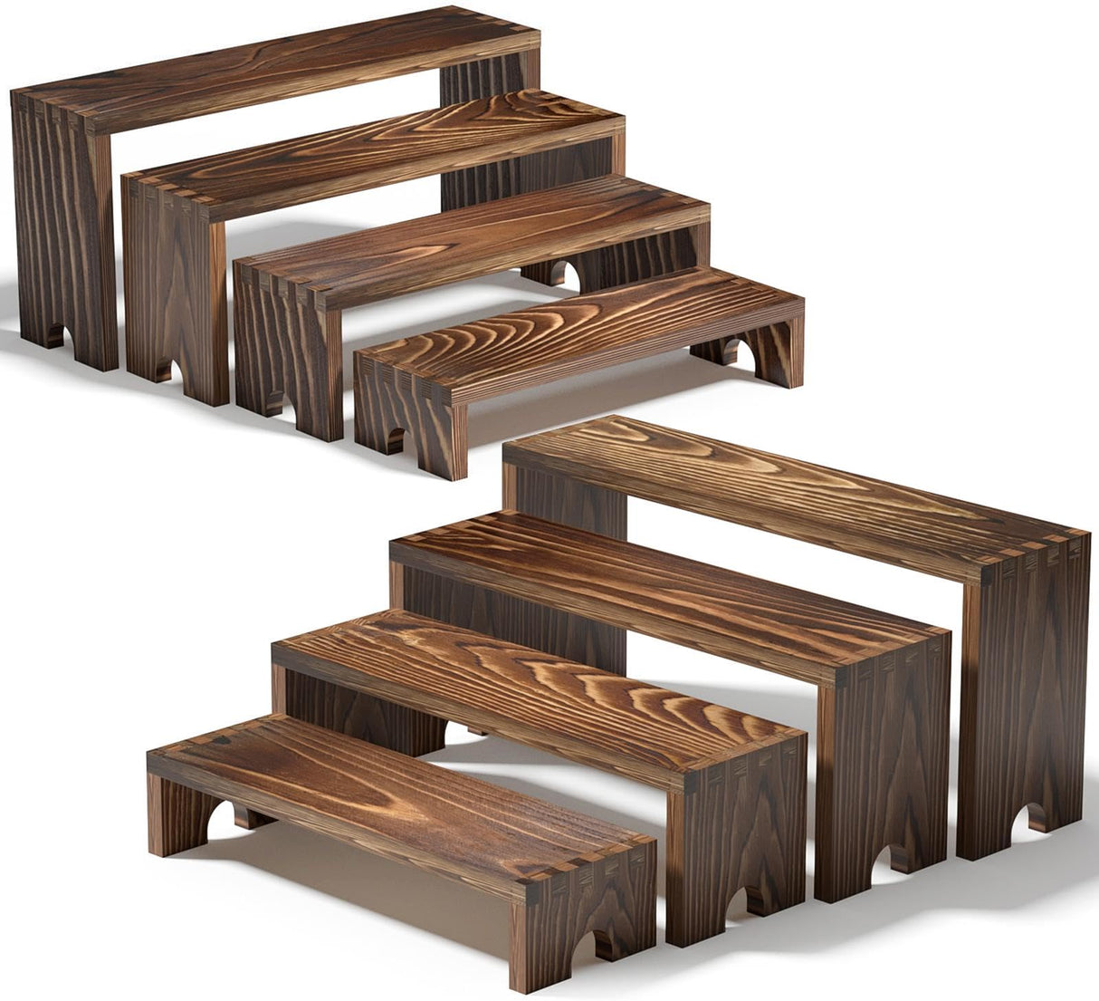2 Set Large Wooden Tiered Riser Display Stands for Vendor Events,Stackable Wooden Cupcake Stand,Farmhouse Decor Wood Dessert Table Display Set,Vendor Booth Display Items,Food Display Risers for Party(12-11.2-10.4-9.6IN) Vecxoty