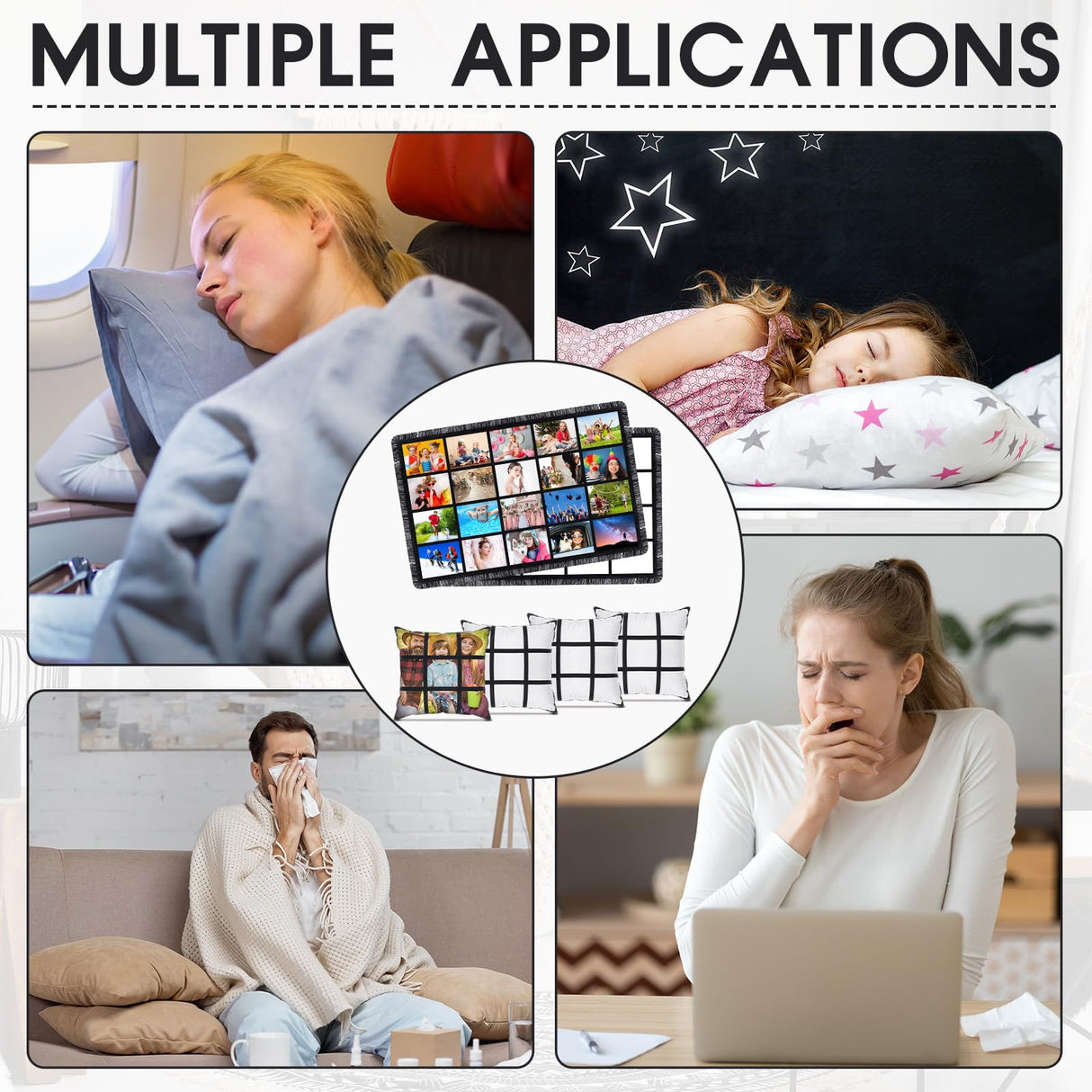 Kinlop 6 Pieces 40 x 60 Inch Sublimation Blank Throw Blankets with 20 Panel and Sublimation Blank Throw Pillow Cases Cushion Cover with 9 Panel Sublimation Supplies for DIY Heat Press Home Decor Kinlop