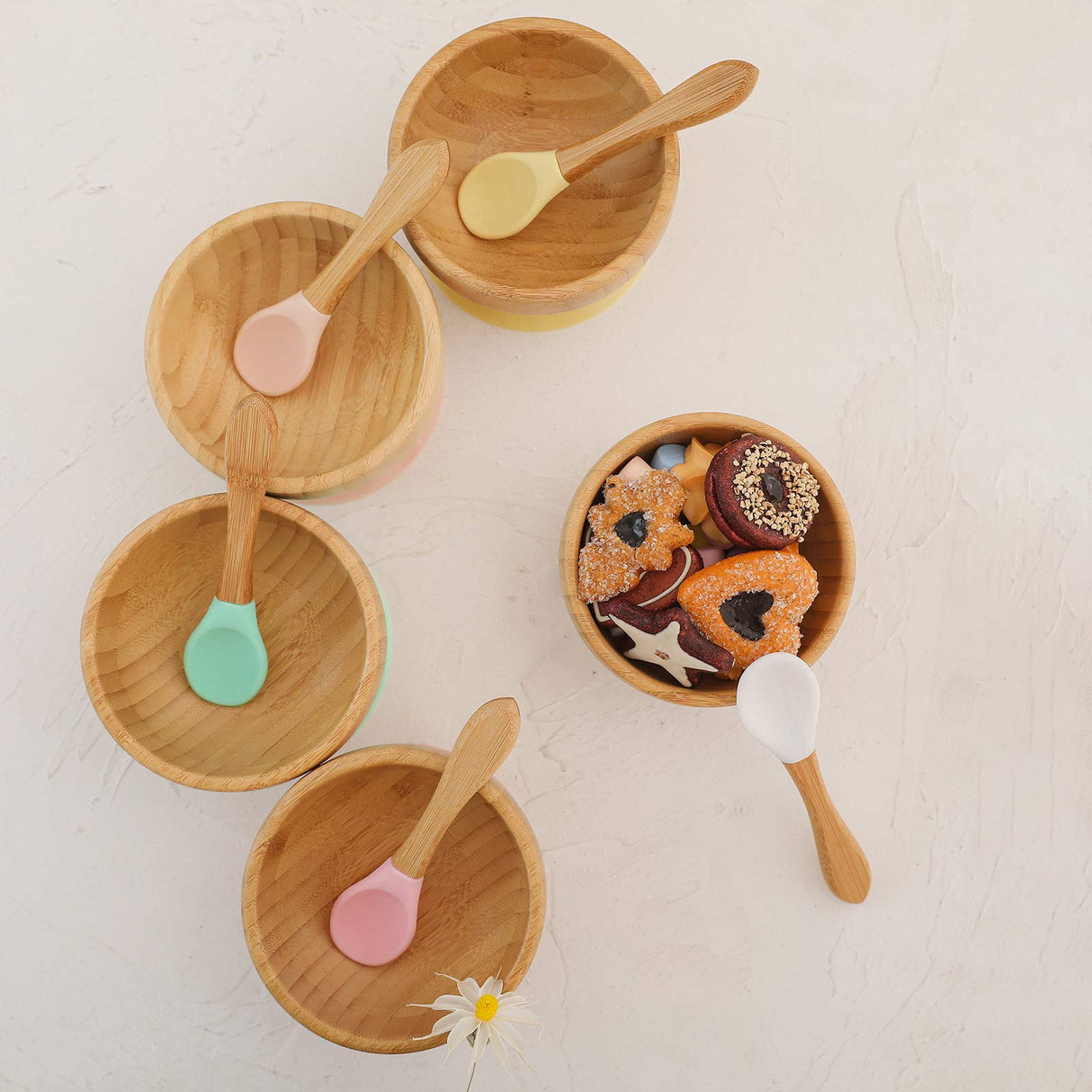 Baby Bowls and Spoons, Baby Bamboo Bowl and Spoon | Silicone Suction | Bamboo Baby Bowls for Baby | Baby Bowls First Stage | Baby Wood Bowls (Pink) HI BABY MONMENT