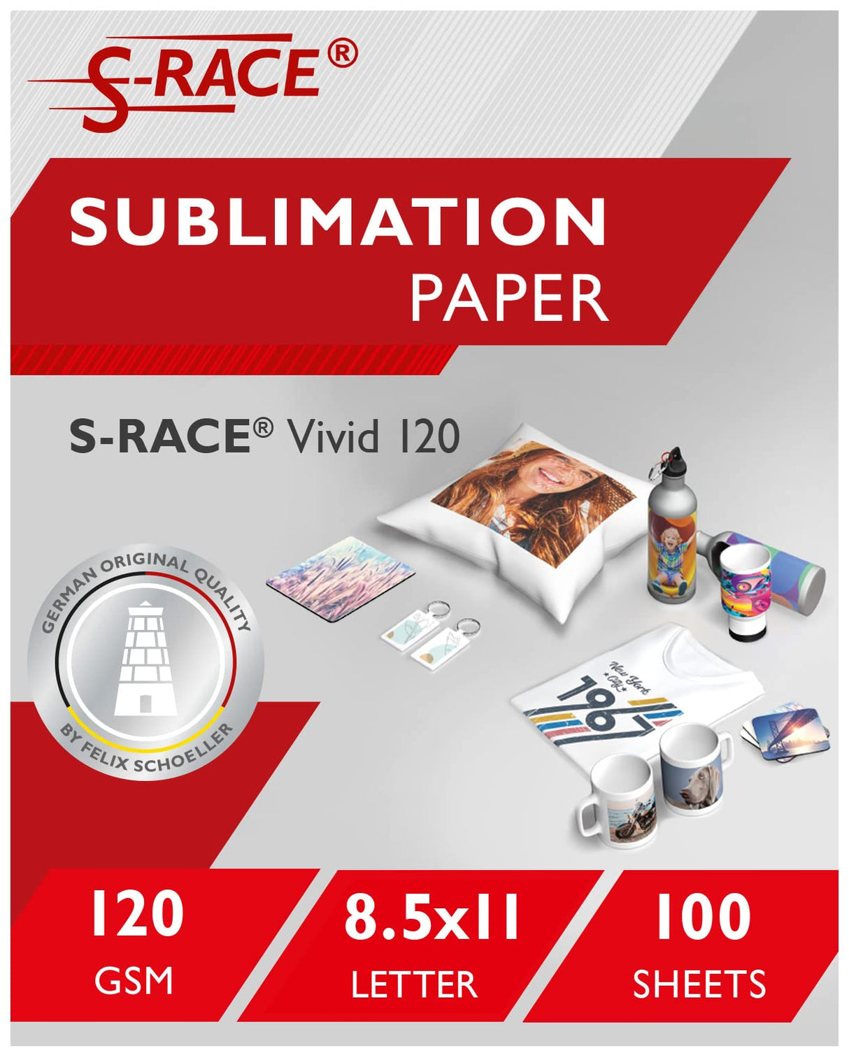 S-RACE Sublimation Paper 8.5 x 11 inch, 100 Sheets - For Printers With Sublimation Inks, e.g. compatible with Epson, Sawgrass, Ricoh etc. - Fast Drying, Smear-Proof, Vibrant Colors S-RACE