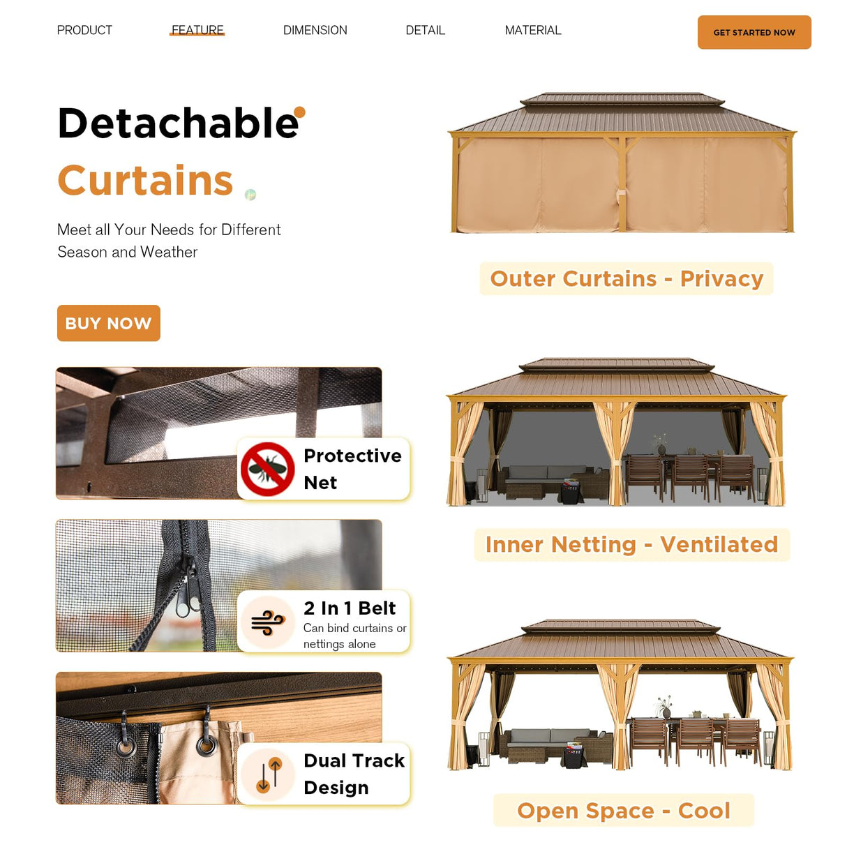 YOLENY 14' x 22' Hardtop Gazebo Wood-Looking Gazebo with Galvanized Steel Double Roof, Aluminum Frame, Outdoor Patio Hardtop Gazebo with Netting and Curtains for Lawns,Deck, Backyard YOLENY