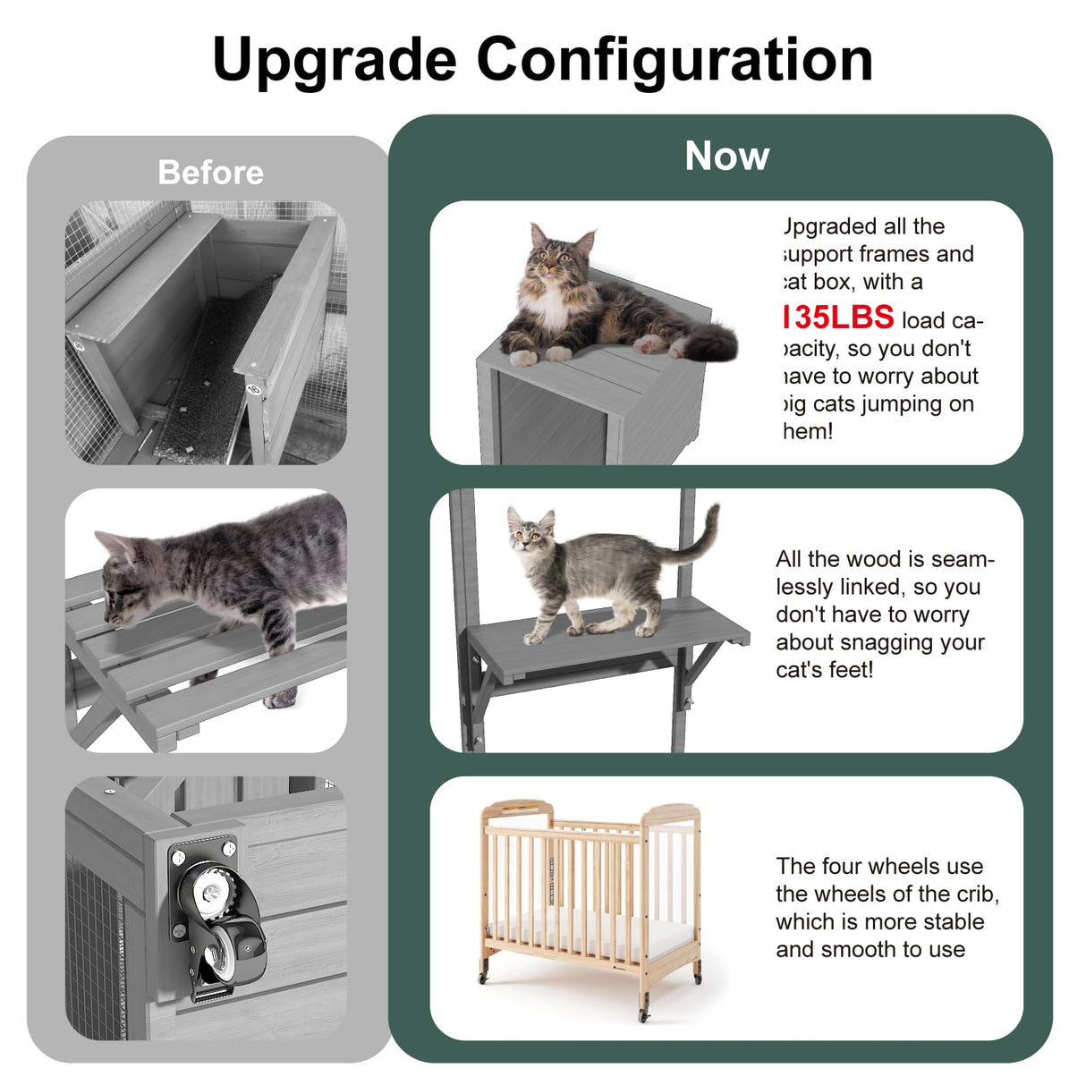 TIMHAKA Catio Outdoor Cat Enclosure, 4 Tier Indoor Catio with 4 Wheels, Platforms and Resting Box, Cat Cage with Waterproof Roof, Feral Animal Shelter with Removable Bottom and Easy Clean PVC Layer TIMHAKA