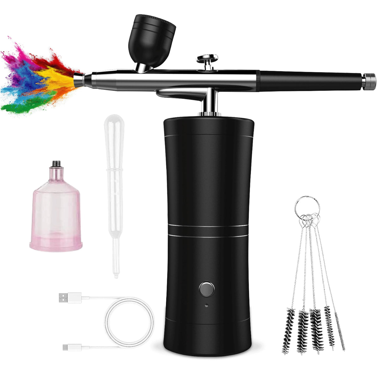 AYYHG Cordless Rechargeable Airbrush Kit with Compressor - Adjustable High-Pressure Non-Clogging 0.3mm Nozzle Complete Set for Nail Art, Cake Decor, Barber, Model Painting & Makeup (Black) AYYHG