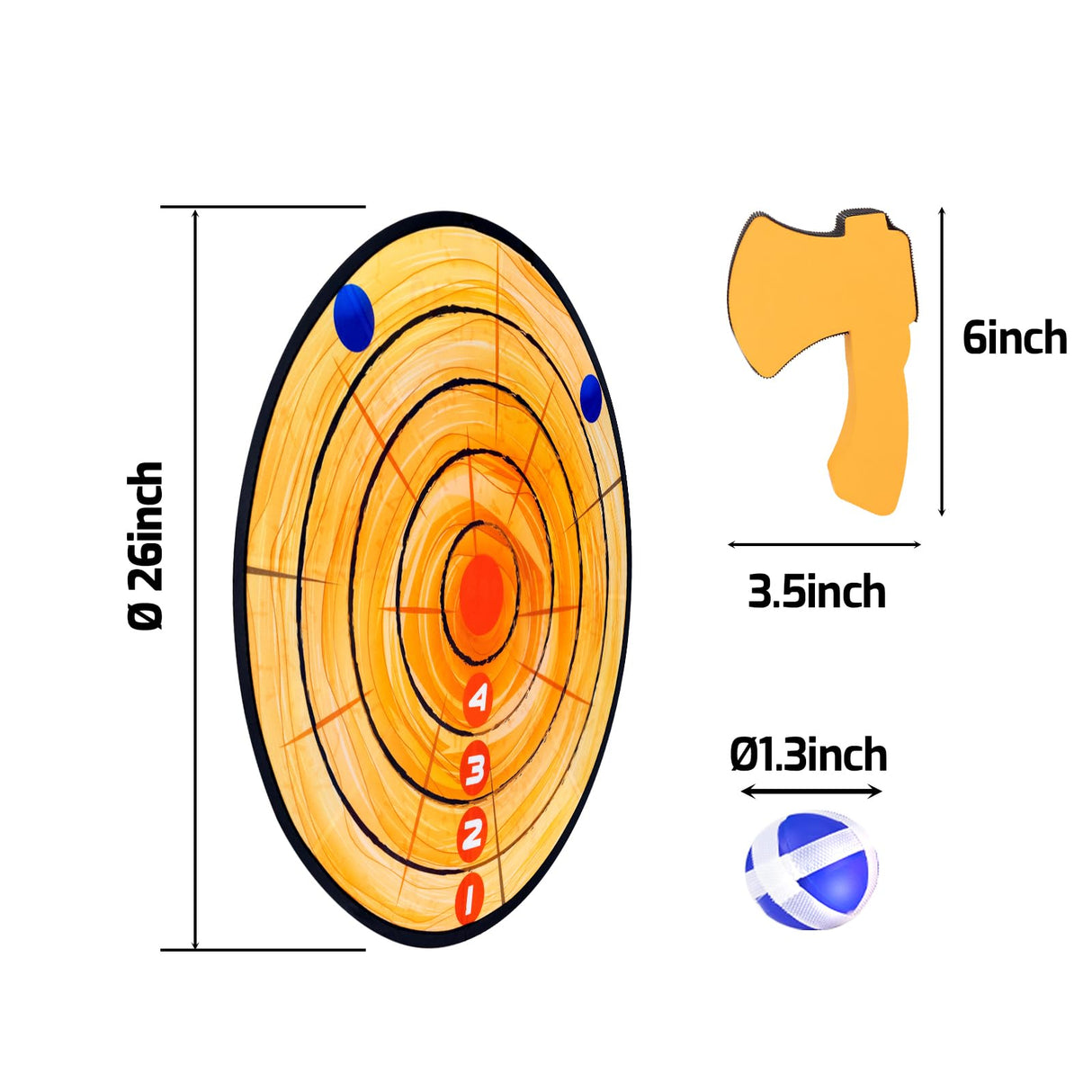 JstFrU Foam Axe Throwing Game Set,26 inch Large Dart Board,Indoor Outdoor Target Game,Includes a 26 Inch Double-Sided Easy Fold Target,2 Foam Axes,12 Sticky Balls,a Carry Bag,2 Hooks JstFrU