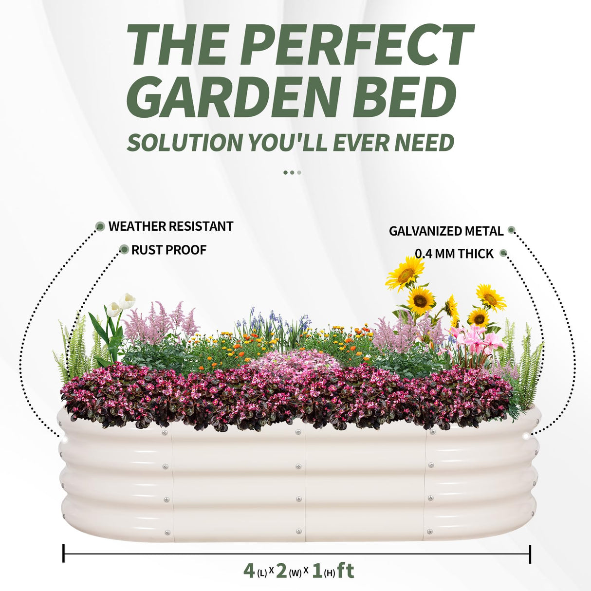 1MORE Galvanized Raised Garden Bed- Planter Garden Boxes Outdoor, Raised Beds for Gardening, 4x2x1ft Metal Garden Bed Kit for Vegetables Flower, Planter Raised Beds with Tools.White-2pack 1MORE