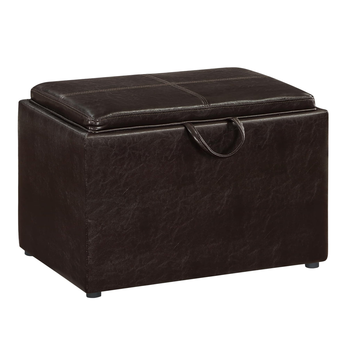 Convenience Concepts Designs4Comfort Accent Storage Ottoman 22.75" - Modern Foot Stool with Decorative Tray for Living Room, Dining Room, Office, Den, Espresso Faux Leather Convenience Concepts
