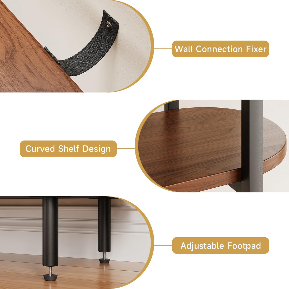 71" Tall Fluted Bookshelf with Sliding Tambour Doors, 4-Tier Mid Century Modern Metal Bookcase Cabinet w/Open Display Storage Shelf, Display Cabinet for Office, Living Room Walnut ComfyCorner