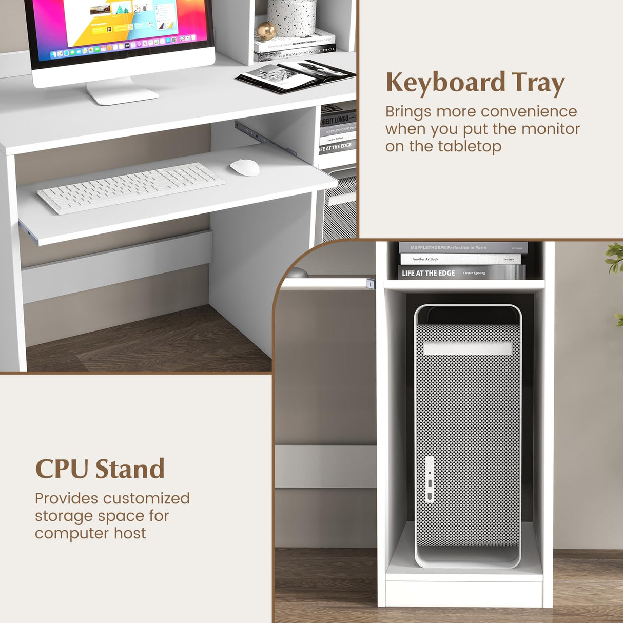 IFANNY White Modern Computer Desk with Hutch, Built-in Charging Station & Ample Storage IFANNY