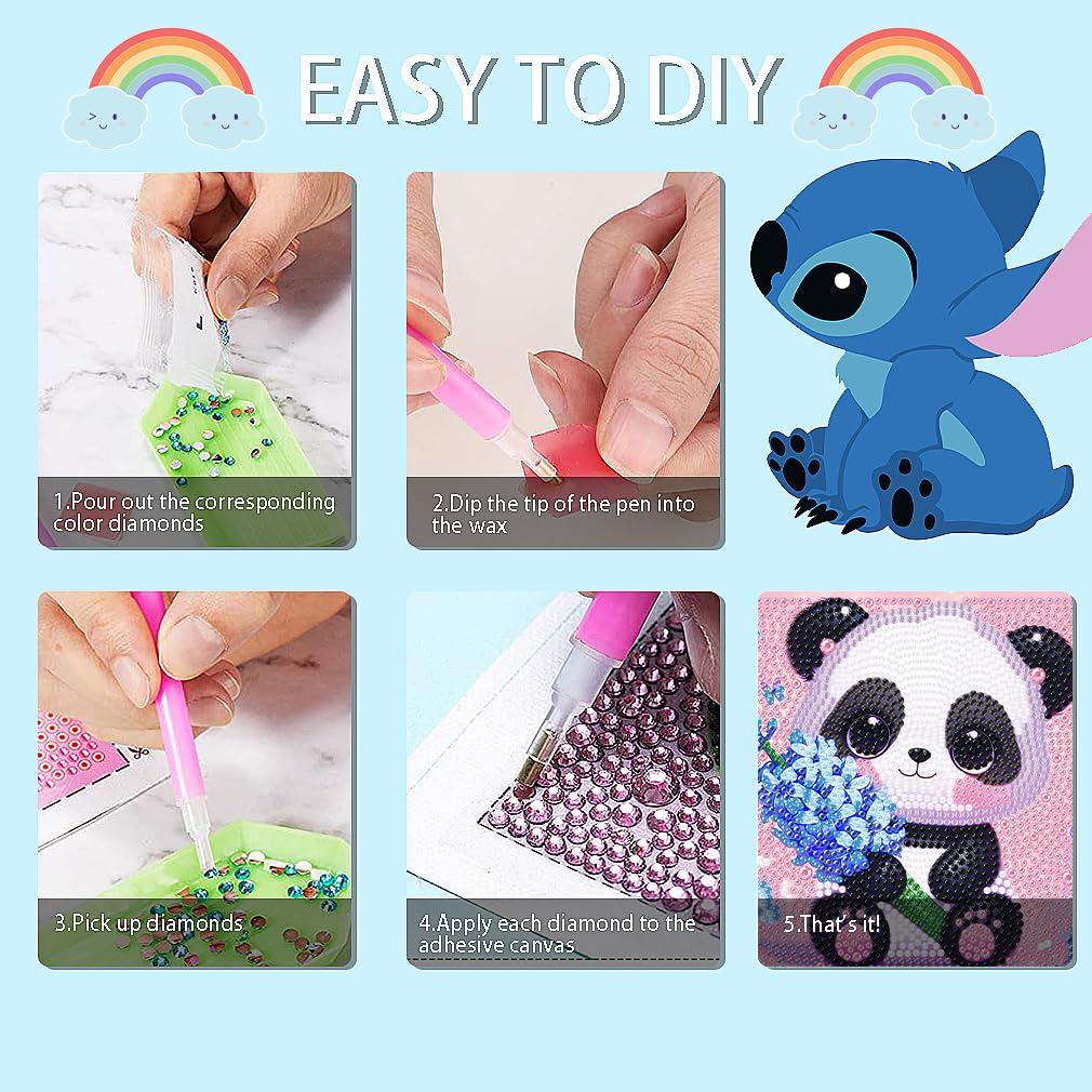 4 Pack Diamond Art Kits for Kids, Cartoon Animals Diamond Painting Kits for Kids Beginners, Kids' Mosaic Kits DIY Full Drill Diamond Dots Painting Picture Arts Craft for Home Wall Decor 6x6 Inch cdjlddww