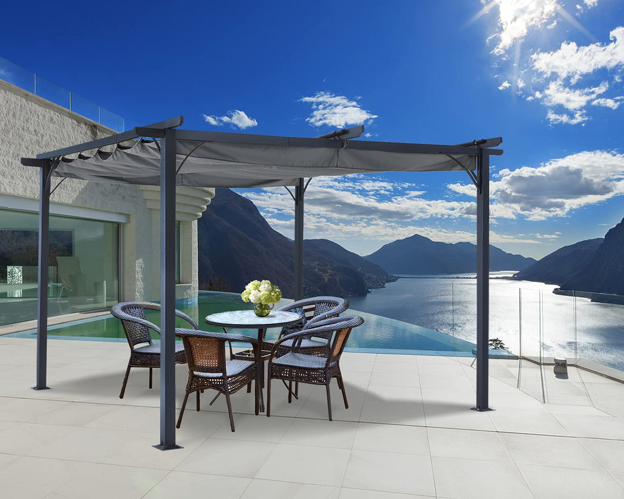 ABCCANOPY Patio Pergola 11x11 - Outdoor Sun Shade Canopy with Retractable Roof for Garden Porch Backyard (Gray) ABCCANOPY