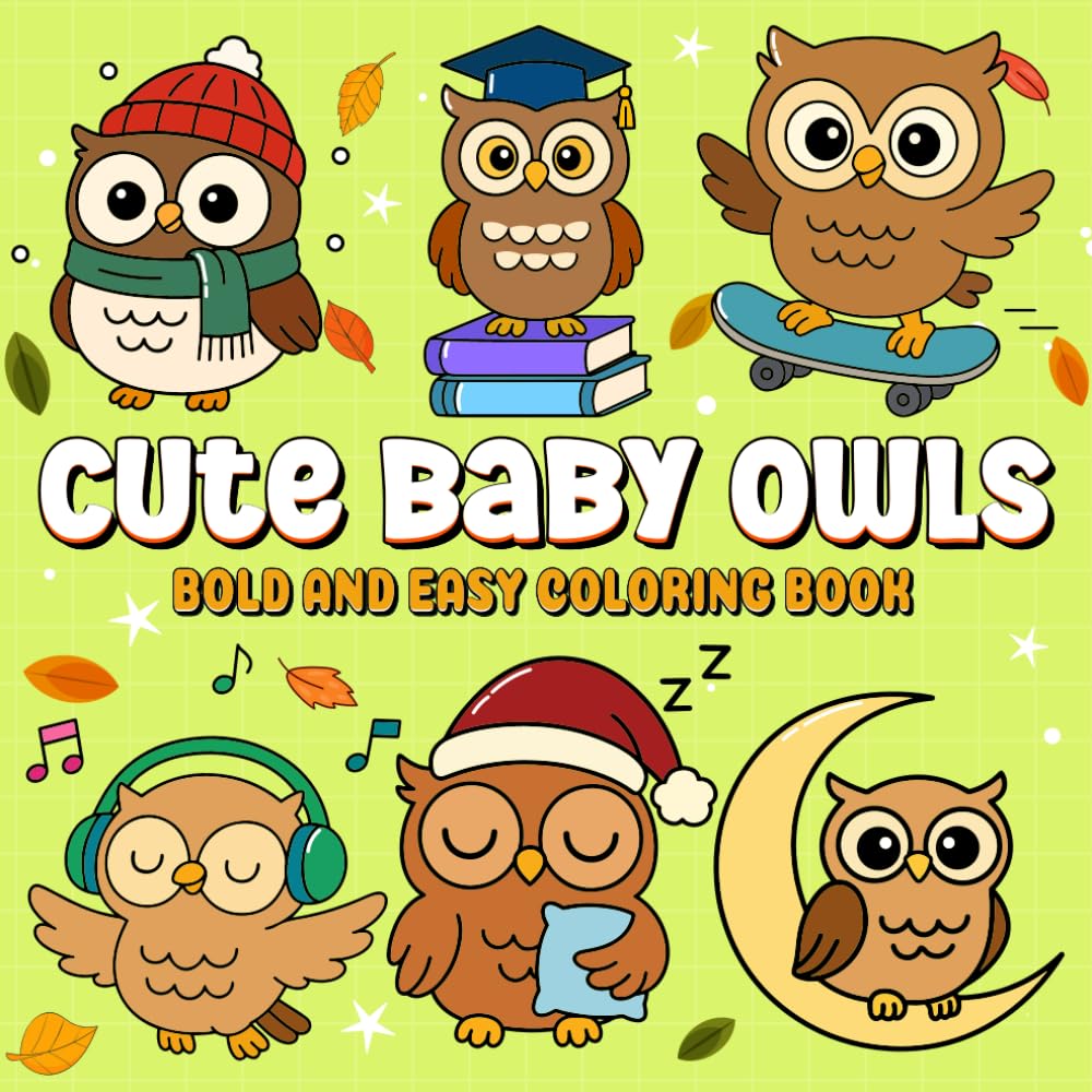 Cute Owl Bold & Easy Coloring Book: Funny & Relaxing Stress Relief Activity Pages for Kids, Teens, and Adults | 40+ Pages for All Ages Paperback (Bold & Easy Animals) Majosta