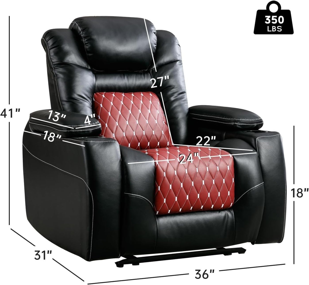 ANJ Power Recliner Chair with Adjustable Powered Headrest Set of 3,Electric Faux Leather Home Theater Seating Overstuffed Reclining Furniture & USB Ports, Cup Holders, Hidden Arm Storage (Black/Red) ANJ