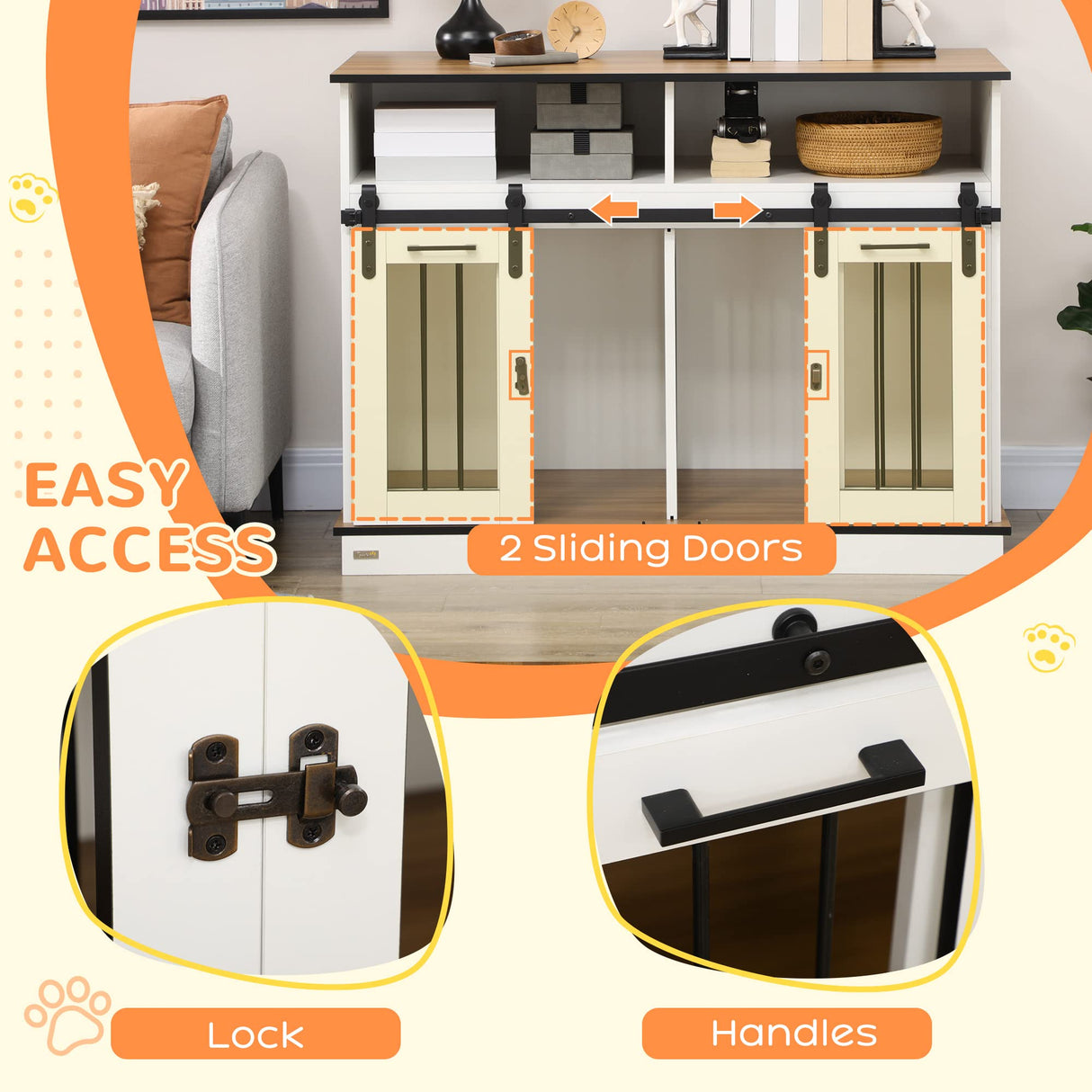 PawHut Dog Crate Furniture for Large Dogs or Double Dog Kennel for Small Dogs with Shelves, Sliding Doors, 47" x 23.5" x 35", White PawHut