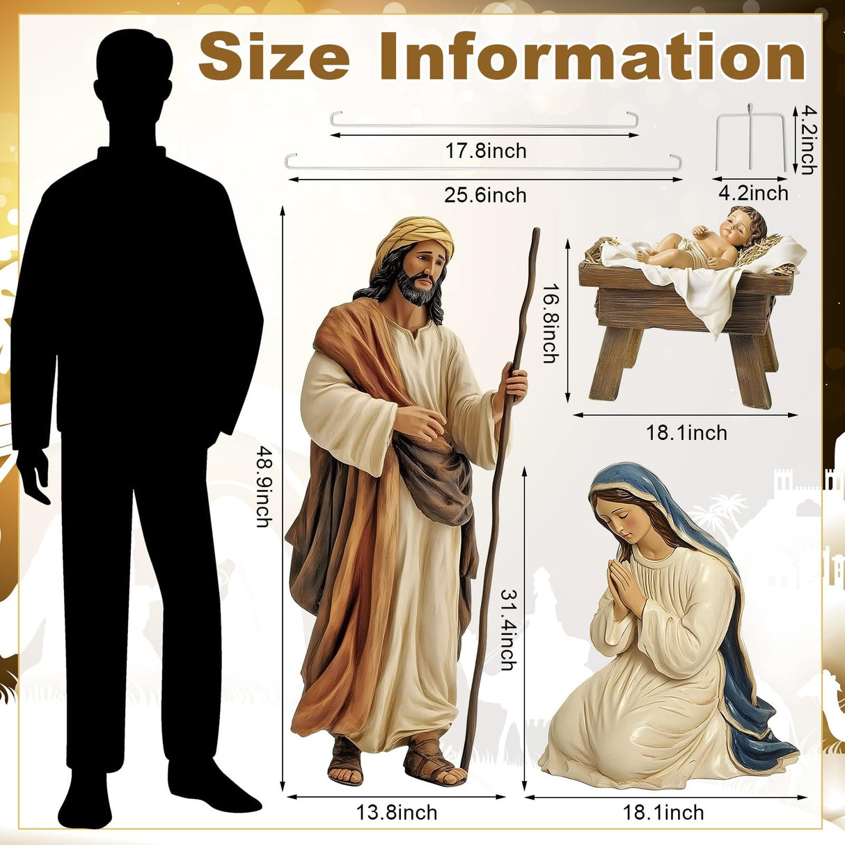 MorningRo 3 Pcs Metal Outdoor Nativity Scene Set Large 48.9" Tall Holy Family Outdoor Decorations with Sturdy Stakes Jesus Joseph Mary Yard Signs for Easter Christmas Holiday Lawn Home Garden Decor MorningRo