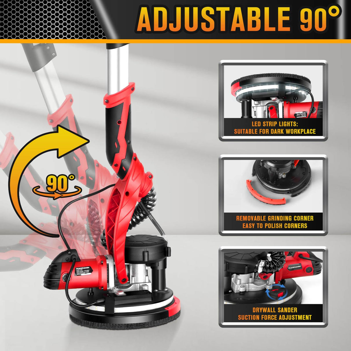 Drywall Sander with 5 Variable Speeds and Double-Deck LED,750W High Power - Ideal for grinding drywall, ceilings, interior walls, exterior walls,loose plaster LuckySlycyc