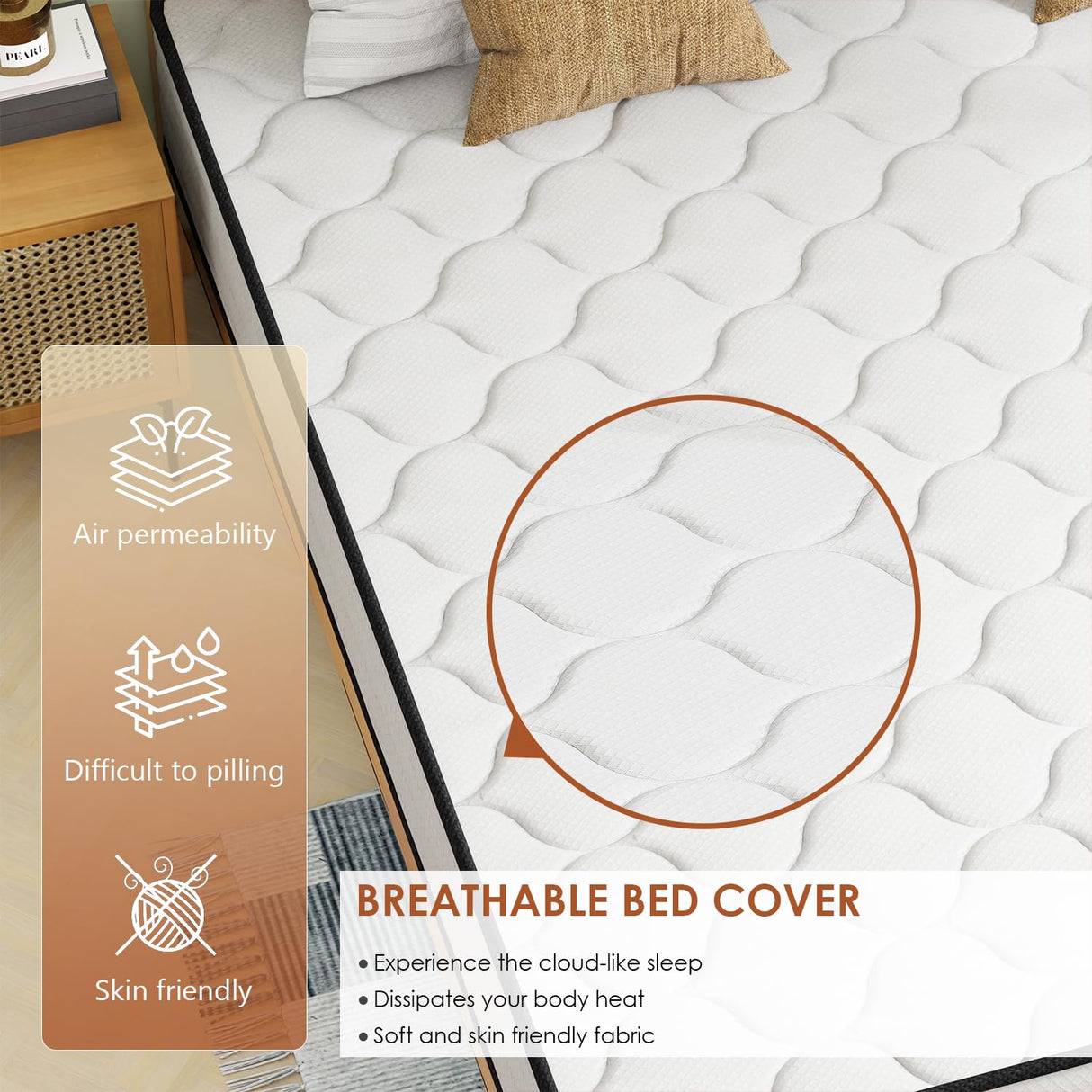 PayLessHere 10 Inch Innerspring King Mattress Medium Firm Hybrid Mattress with Removable Cover CertiPUR-US Certified Bed-in-a-Box Pressure Relief Foam Mattress,White PayLessHere