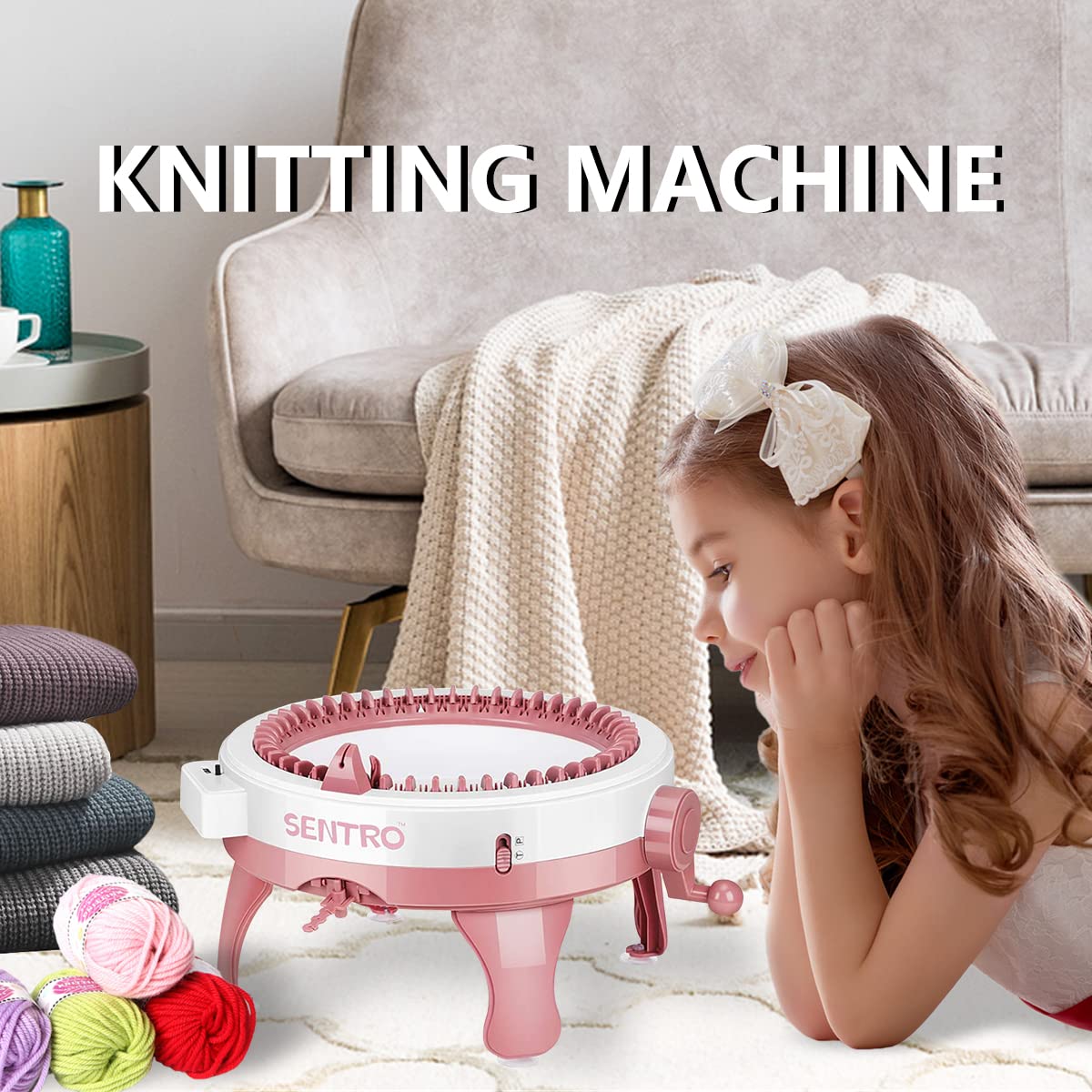 BUAOB SENTRO Knitting Machine 48 Needles for Adults, Smart Automatic Circular Crochet Knitting Machine with Row Counter BUAOB