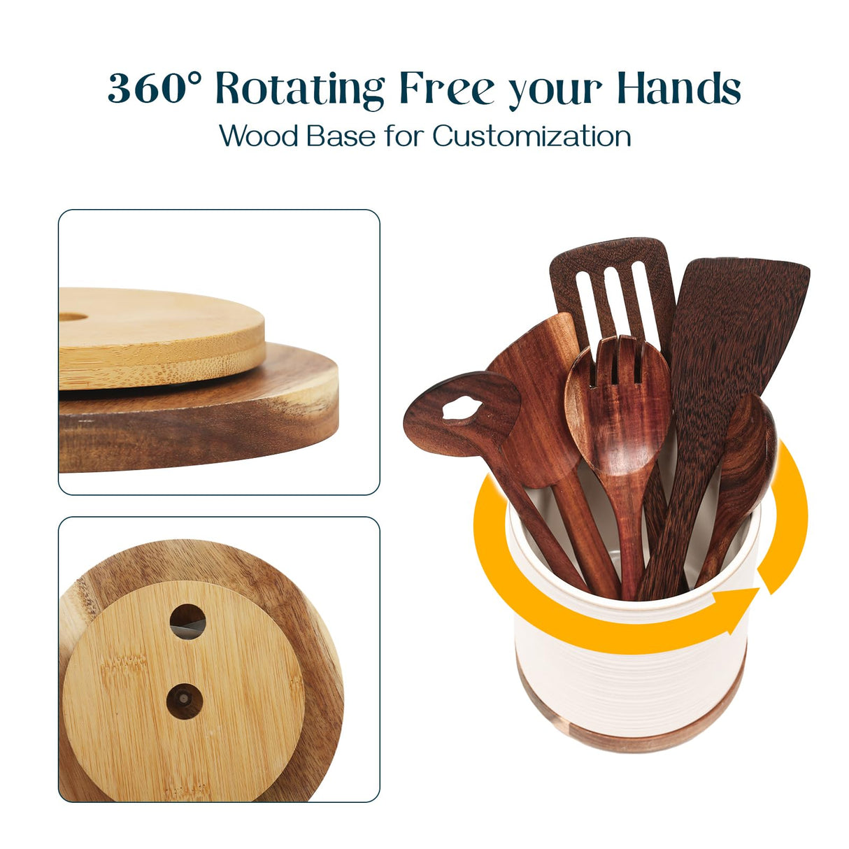 DOWAN Utensil Holder, 360° Rotating Extra Large Cooking Utensil Holder, 7.6" Kitchen Utensil Holder for Countertop, Utensil Crock for Farmhouse Kitchen Decor, Ceramic Stable Utensil Caddy, White DOWAN