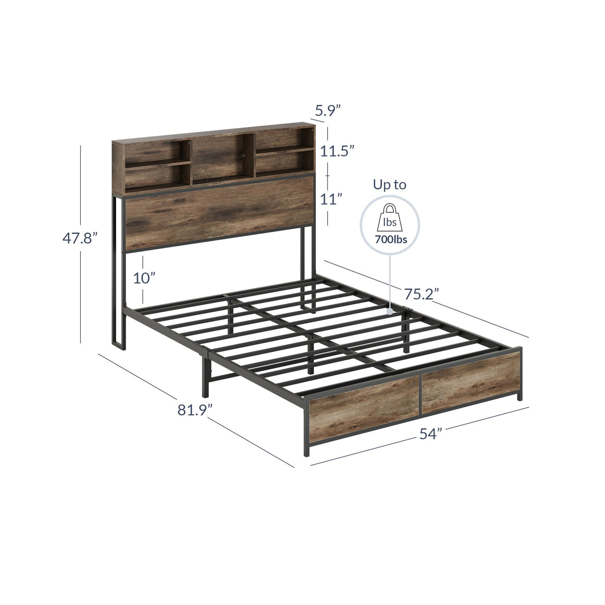 BELLEZE Riviera Full Size Bed Frame with Storage Headboard, RGB LED Light and Fast Charging Station BELLEZE