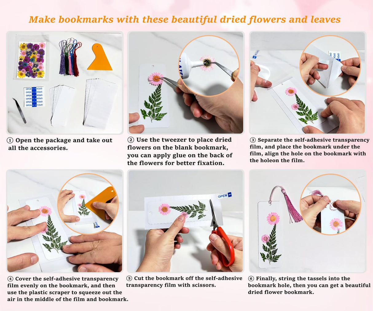 Cardstock Blank Bookmarks Set, 12 Pcs DIY White Craft Bookmarks for Pressed Flowers, Dried Flower Bookmark Making Kit with 43 Pcs Pressed Flowers, 12 Pcs Tassels, DIY Bookmarks for Dried Flowers HEOCAKR