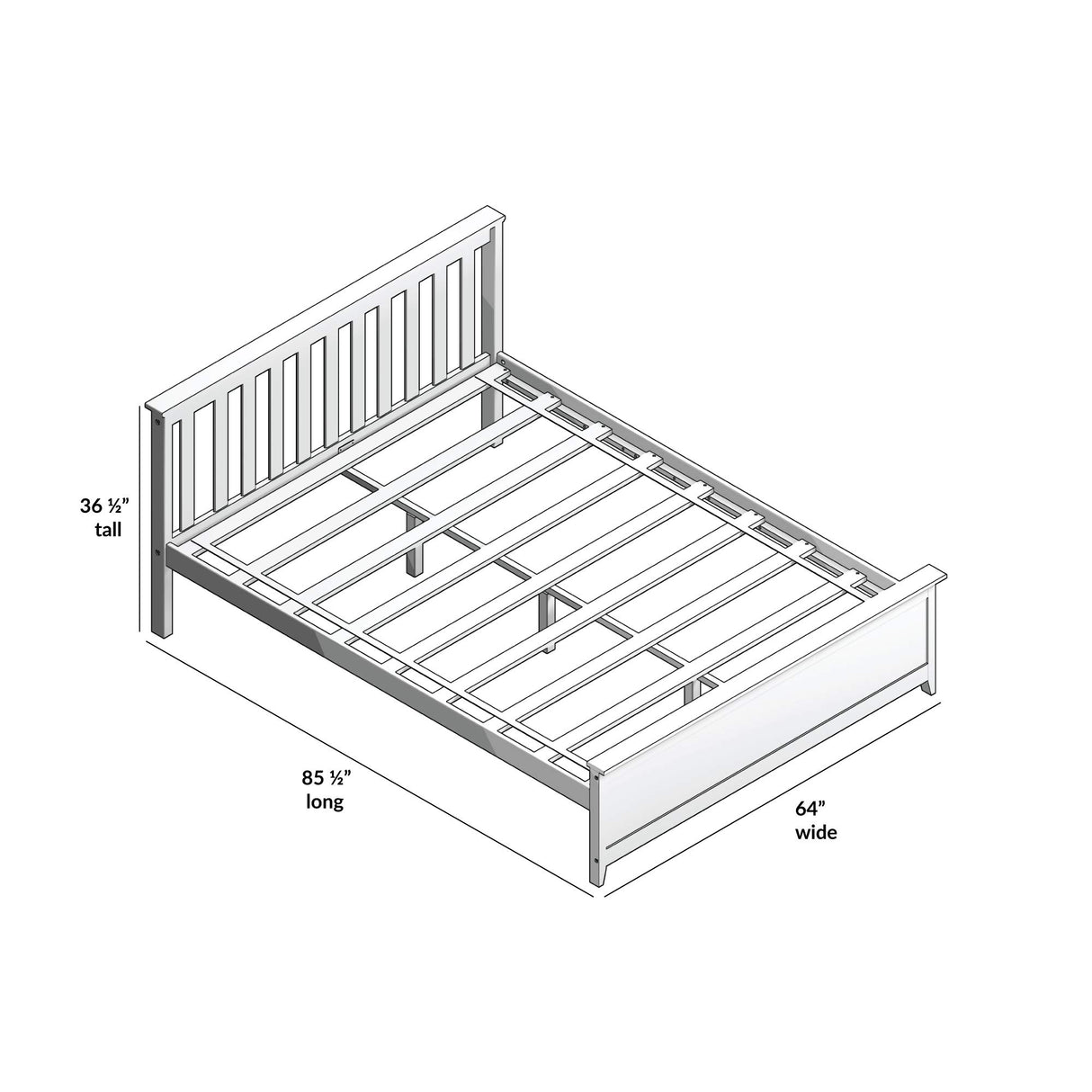 Max & Lily Queen Bed Frame with Slatted Headboard, Solid Wood Platform Bed for Kids, No Box Spring Needed, Easy Assembly, White Max & Lily