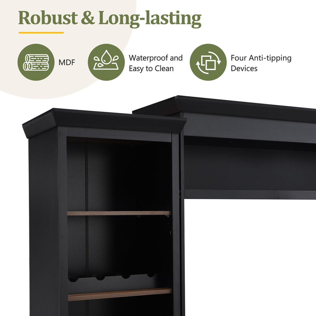 LUMISOL 4-Piece Farmhouse Entertainment Wall Unit Set for TVs up to 70", TV Stand with Bookshelves and 4 Drawers, Large Media Console with Wine Rack and Adjustable Shelves, for Living Room, Black LUMISOL