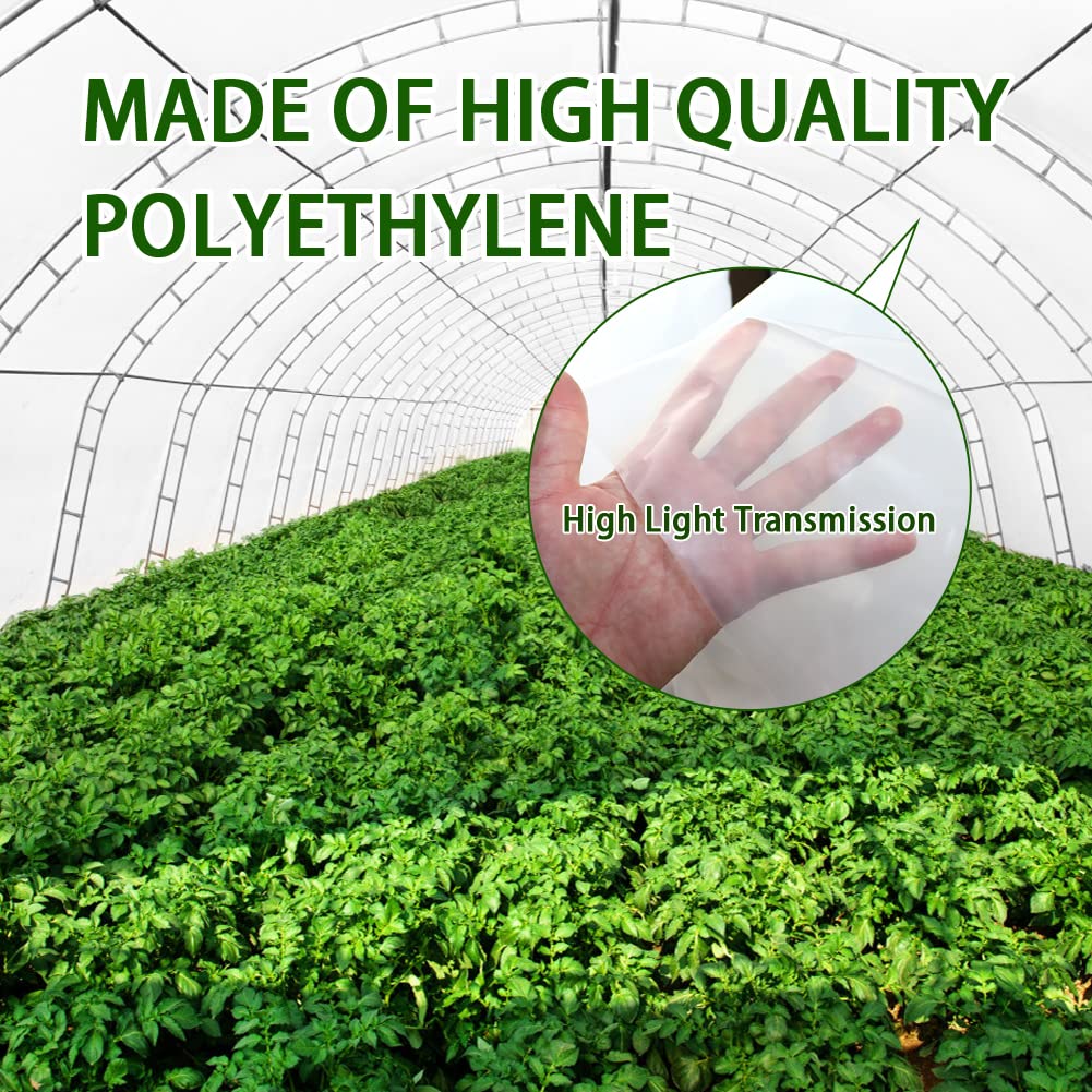 LSGCQ 6 mil Greenhouse Plastic Film Sheeting Cover 25 x 40 Ft UV Resistant Clear Polyethylene Film Green House Hoop Farm Plastic Cover for Gardening, Farming, Agriculture LSGCQ