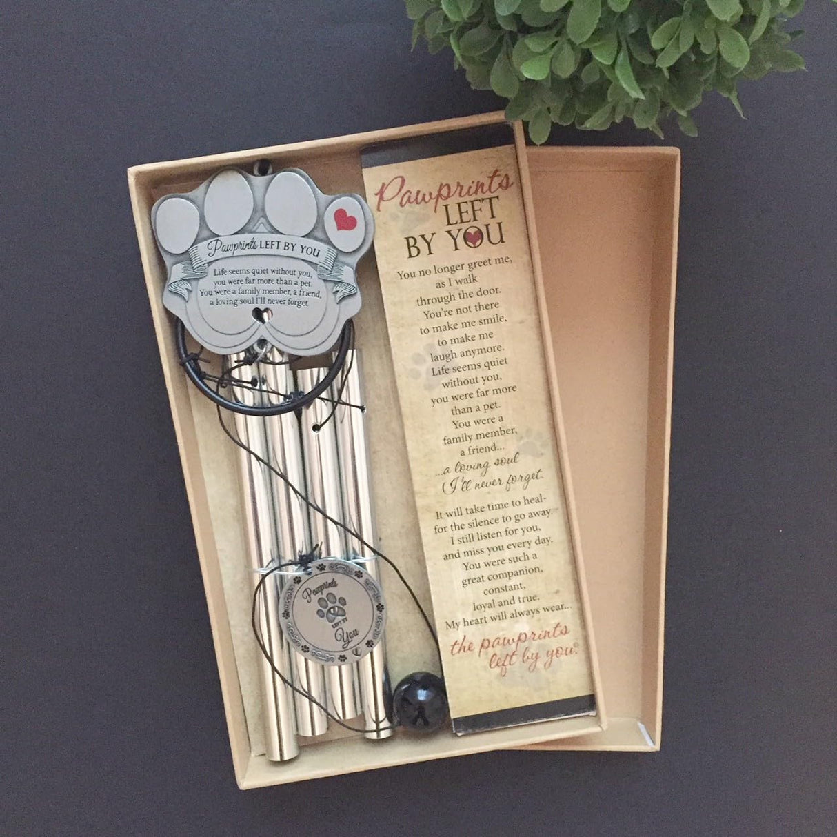 Pet Memorial Wind Chime - 18" Metal Casted Pawprint Wind Chime - A Beautiful Remembrance Gift for a Grieving Pet Owner - Includes Pawprints Left by You Poem Card Pawprints Left by You Memorial Gifts