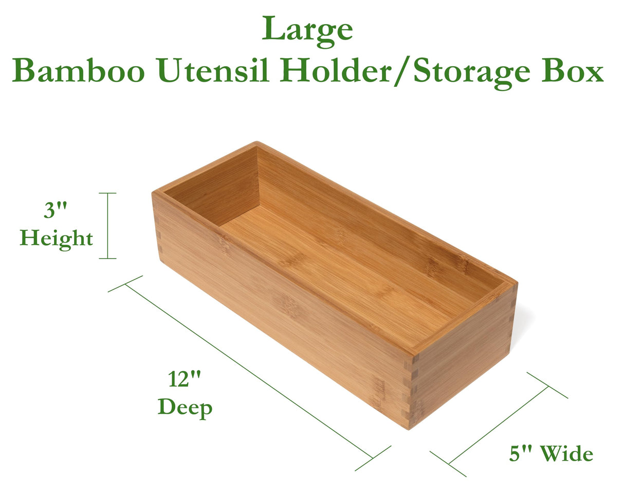 Lipper International Bamboo Wood Utensil Holder Storage Box for Cooking Tools, Makeup, or Office Supplies, 5" x 12" x 3" Lipper International