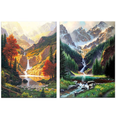 OFRKE 2-Piece Diamond Painting Kits for Adults,5D DIY Full Drill Round Art Gems Mountains Waterfall Diamond Art Perfect for Home Wall Deco Diamond Decor 12"x16"