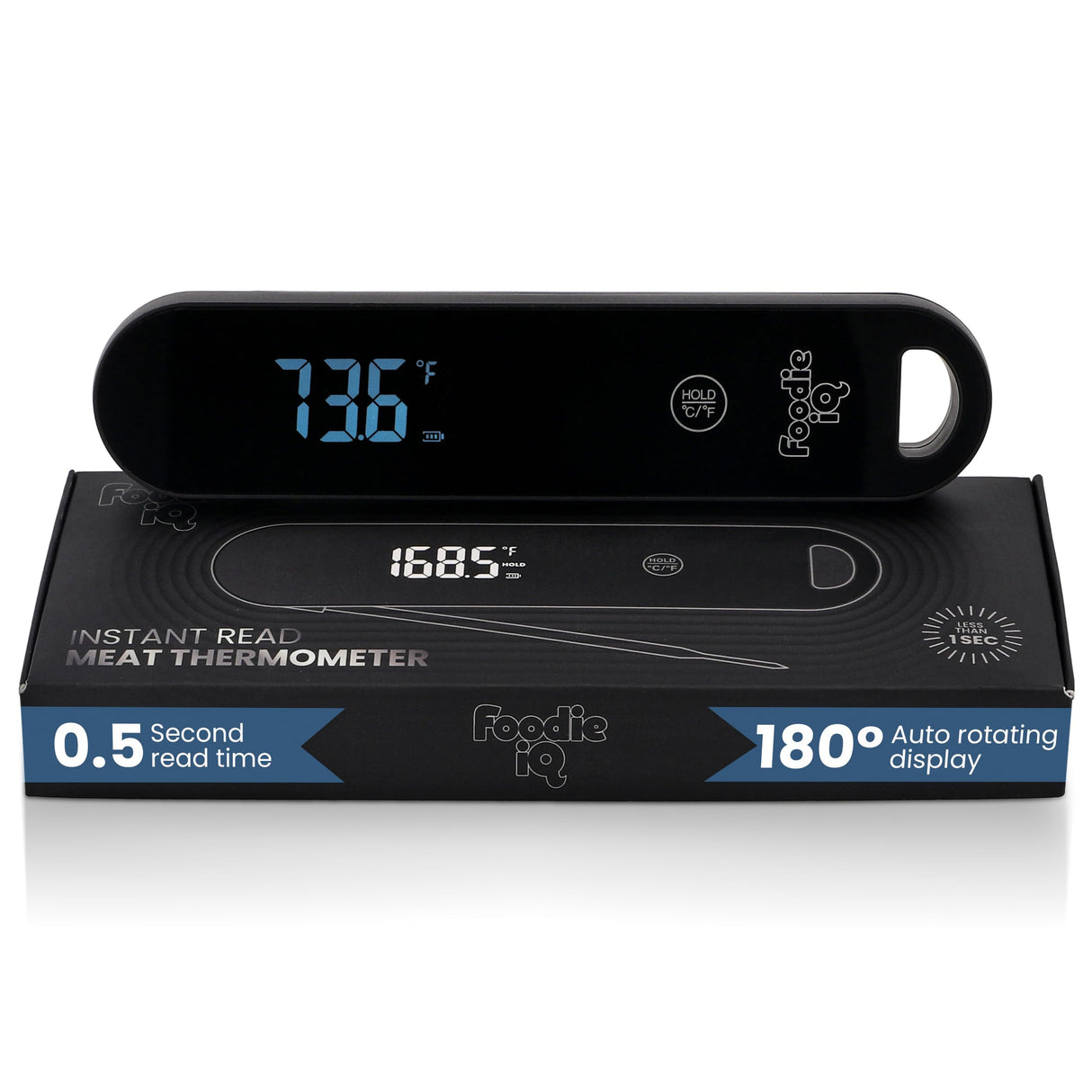 Thermocouple Food Thermometer, <1 Second Response time, ยฑ0.5ยฐF Accuracy, IP67 Waterproof, Magnetic, Auto-Rotate Digital Thermometer for Cooking, Oven, Grill, BBQ, Liquid, Brewing, Tea, Candy Foodie IQ