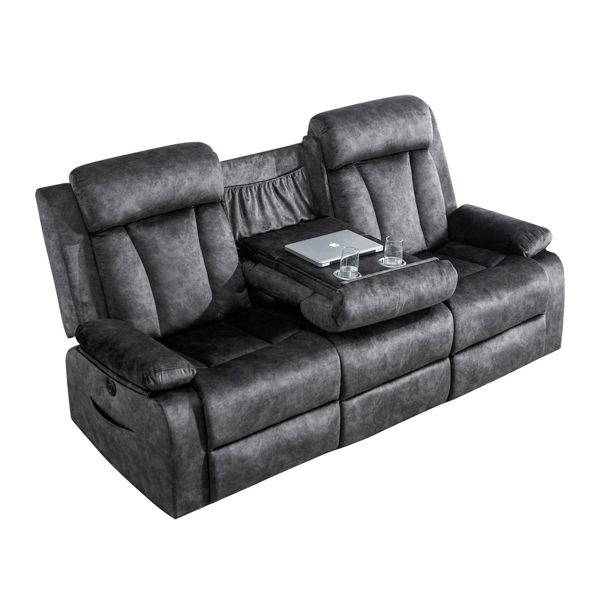 GUEAPY Power Reclining Sofa, 3-Seater Reclining Couch with Massage & Heat, Drop-Down Table, USB & Type-C Charging Ports, Cup Holders, Dutch Velvet, RV & Living Room Reclining Seating GUEAPY