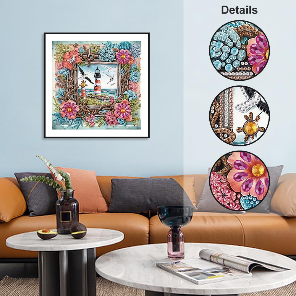 WSLWXSHM 5D Special Shape Diamond Art Kits for Beginners, Diamond Painting Kits for Adults Lighthouse, Crystal Rhinestones Diamond Painting for Home Wall Decoration Gift 12×12inch/30×30cm, Flower WSLWXSHM