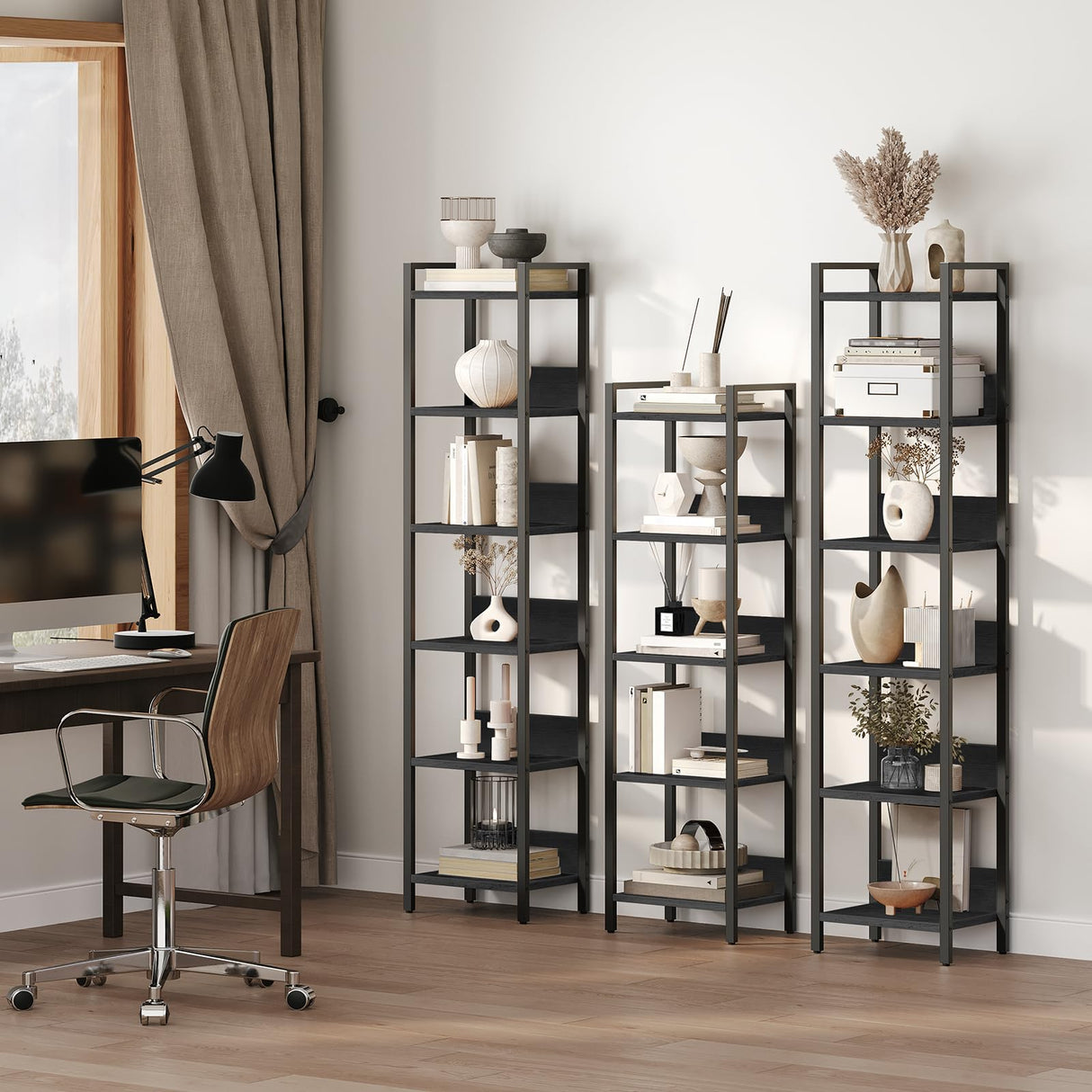 MAHANCRIS Bookshelf, 6-Tier Bookcase, Standing Book Shelf for Small Space, Storage Shelf Organizer, for Living Room, Bedroom, Study, Balcony, Black BKHB6601 MAHANCRIS