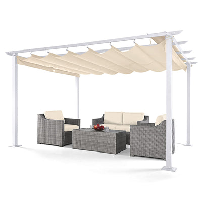 HAPPATIO 10' X 13' Pergola Retractable Pergola Canopy with White Frame for Backyards, Gardens, Patios, Outdoor Pergola with Sun Shade Canopy (Beige)