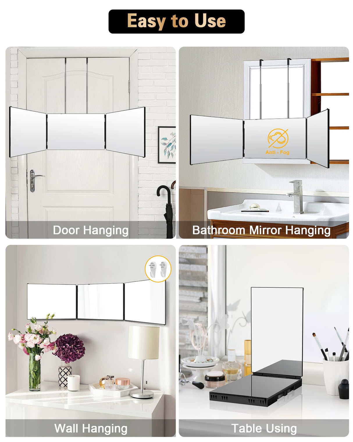 JUSRON 360 Viewing Angle Self Hair Cutting Mirror, Clear Anti-Fog HD Glass (Black Without LED Without Accessories) JUSRON