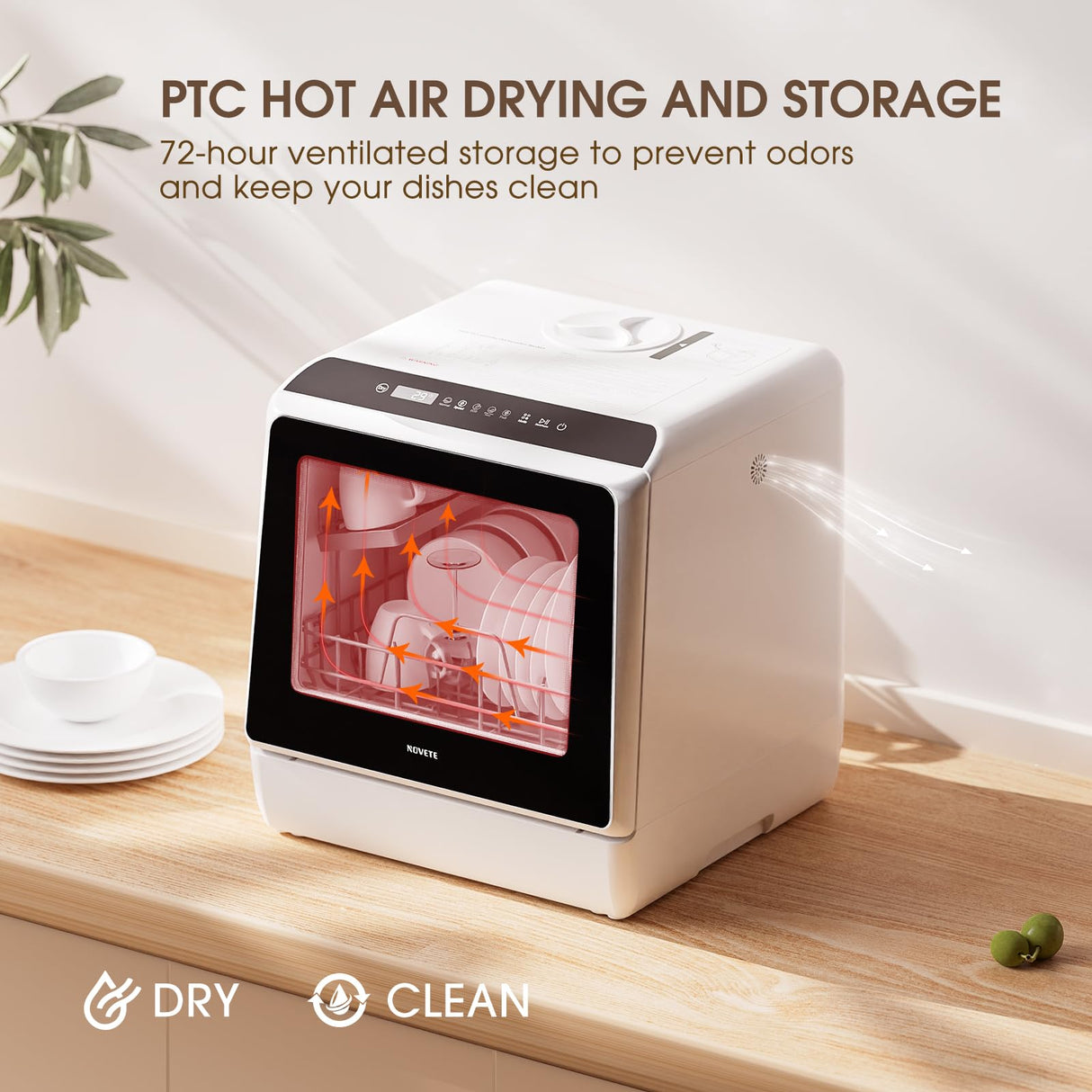 NOVETE Portable Countertop Dishwashers, Compact Dishwashers with 5 L Built-in Water Tank & Inlet Hose, 5 Washing Programs, Baby Care, Air-Dry Function and LED Light for Small Apartments NOVETE