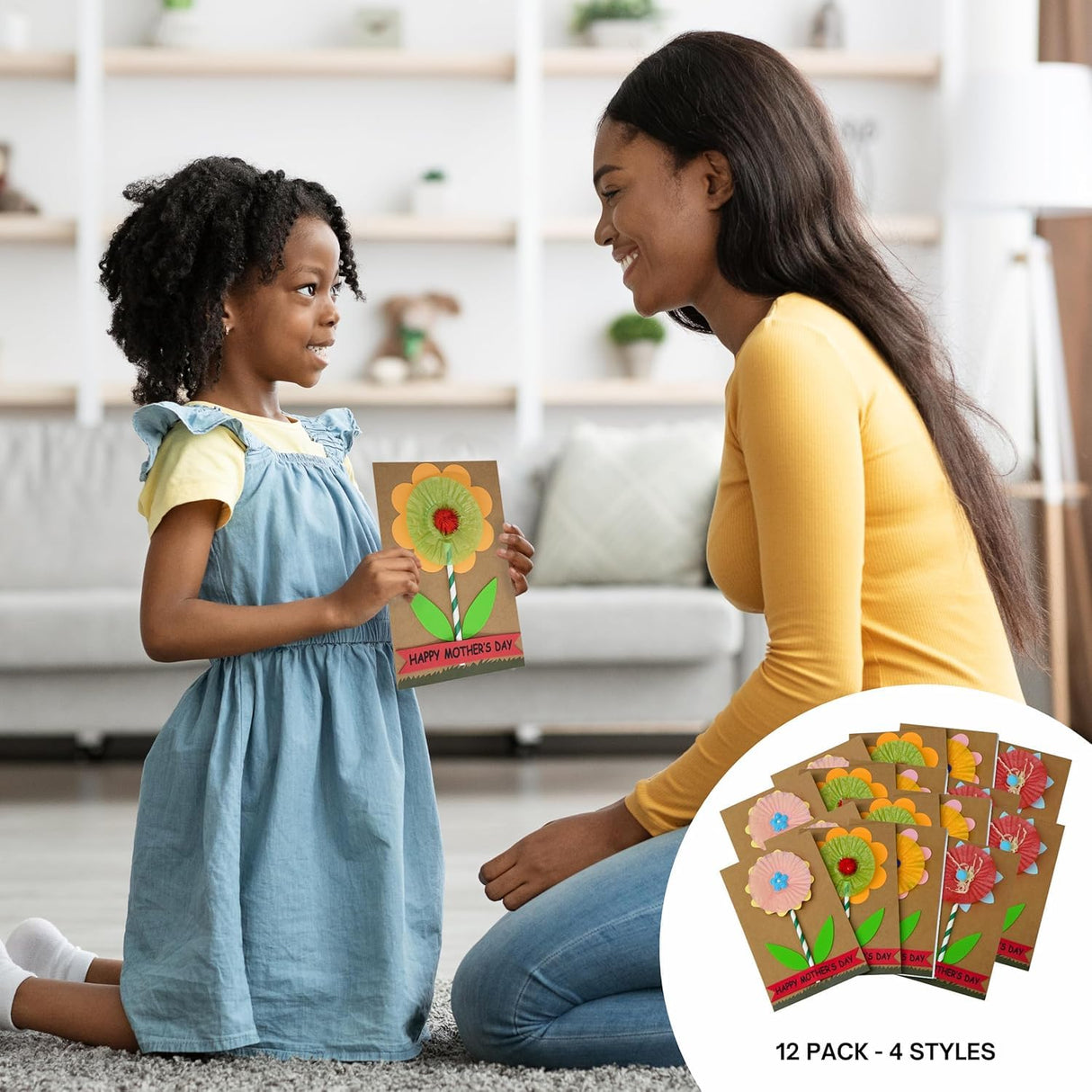 4E's Novelty DIY Mothers Day Craft Kit 4 Pack, Flower Card Making Kit Spring Bulk Handmade Happy Mother's Day Greeting Card Gifts, Home Activities 4E's Novelty