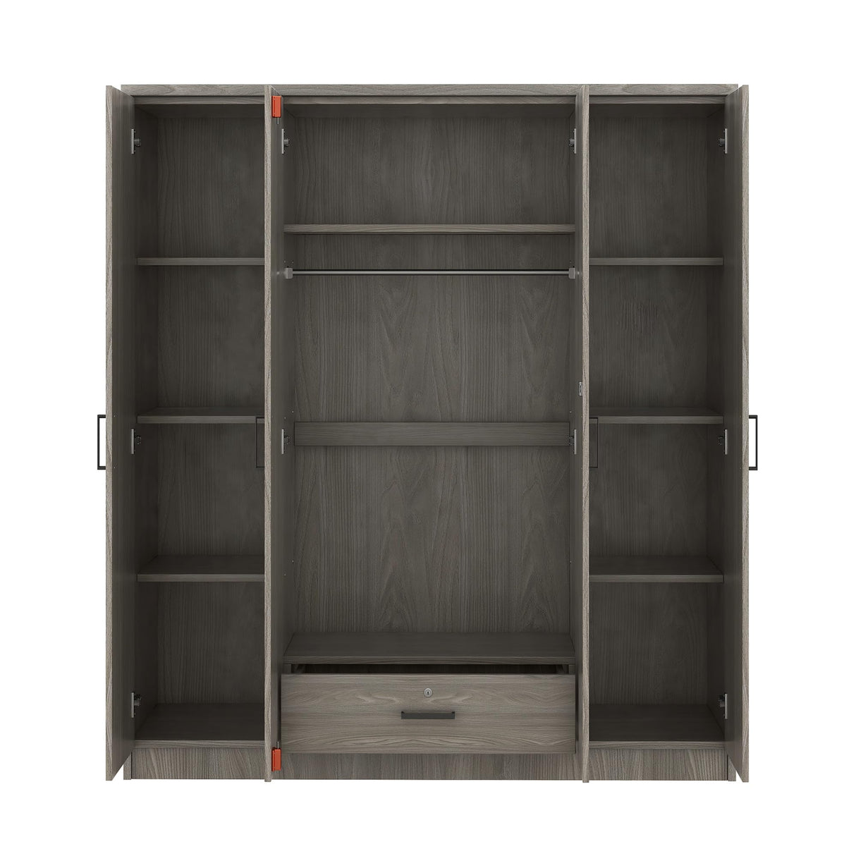 Quarte 4-Door Wardrobe with Drawers, Shelves and Hanging Rail, Freestanding Armoire Wardrobe Closet, Clothes Storage Cabinet Organizer Quarte